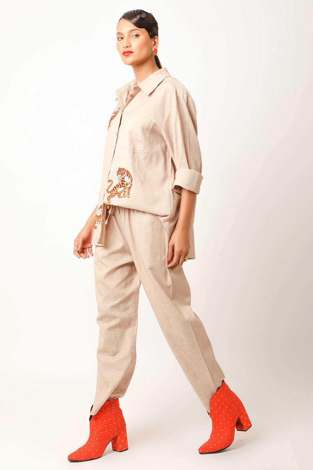 TIGER EMBROIDERED LINEN CO ORD