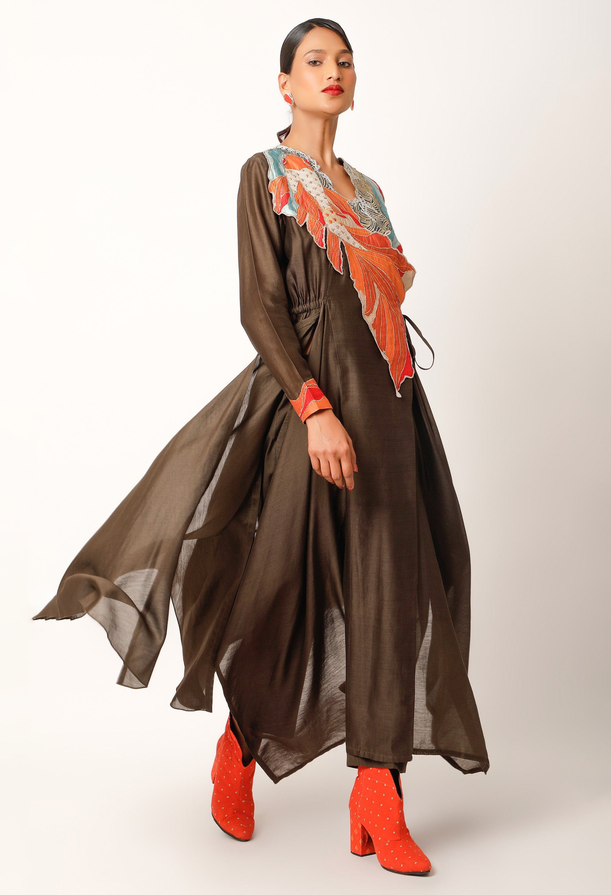 KOI FISH EMBROIDERED ANGRAKHA WITH PANTS