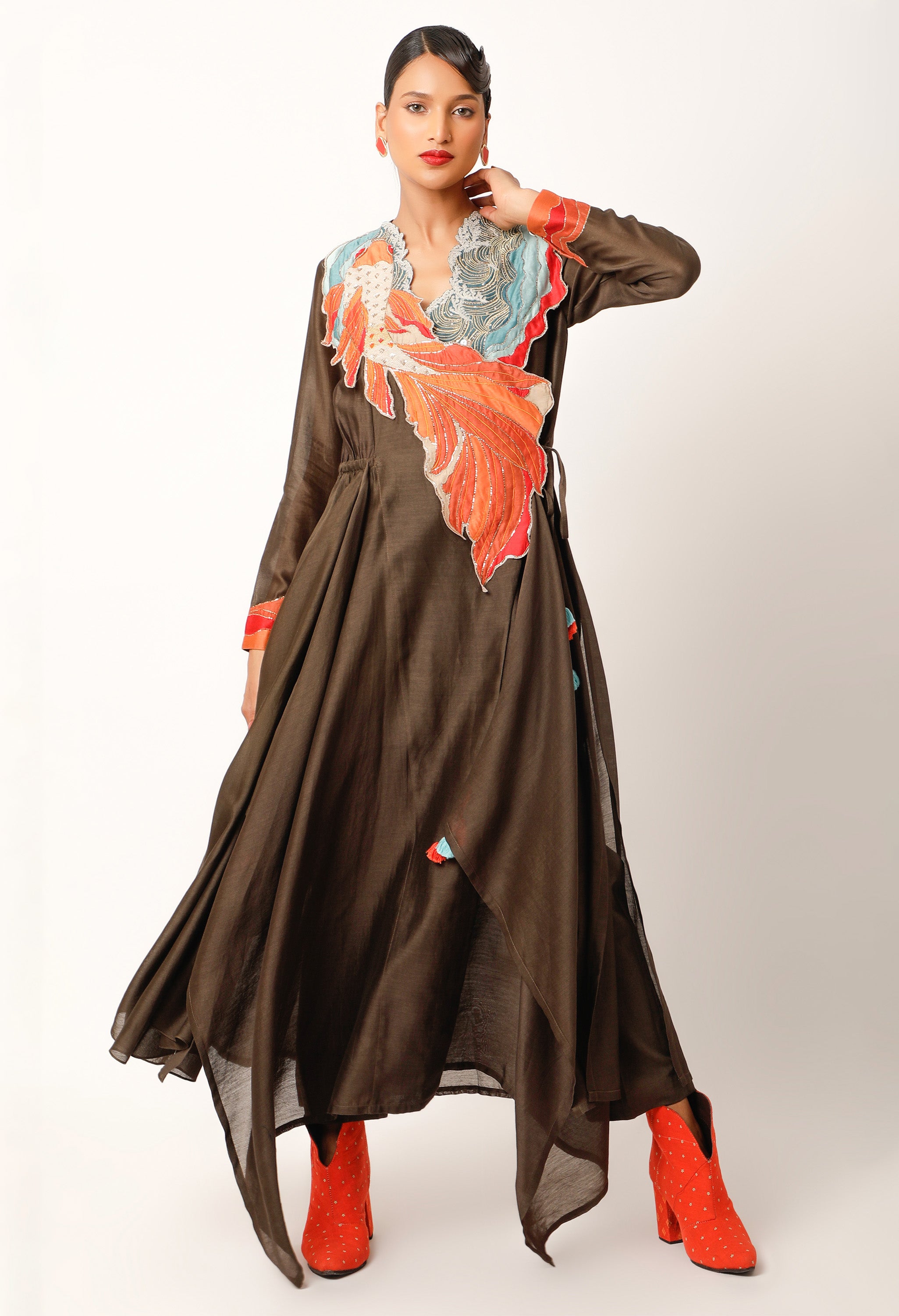 KOI FISH EMBROIDERED ANGRAKHA WITH PANTS