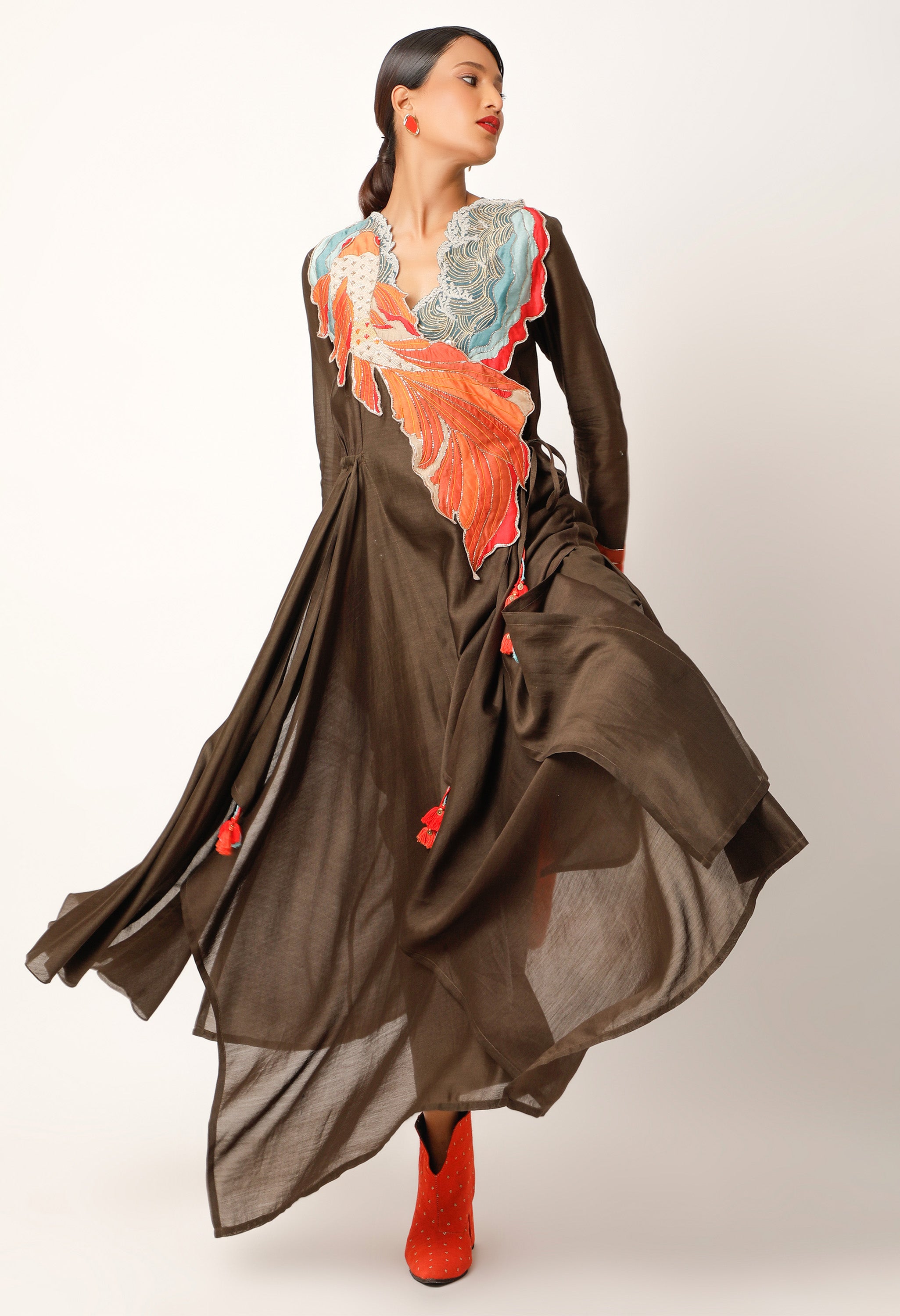 KOI FISH EMBROIDERED ANGRAKHA WITH PANTS