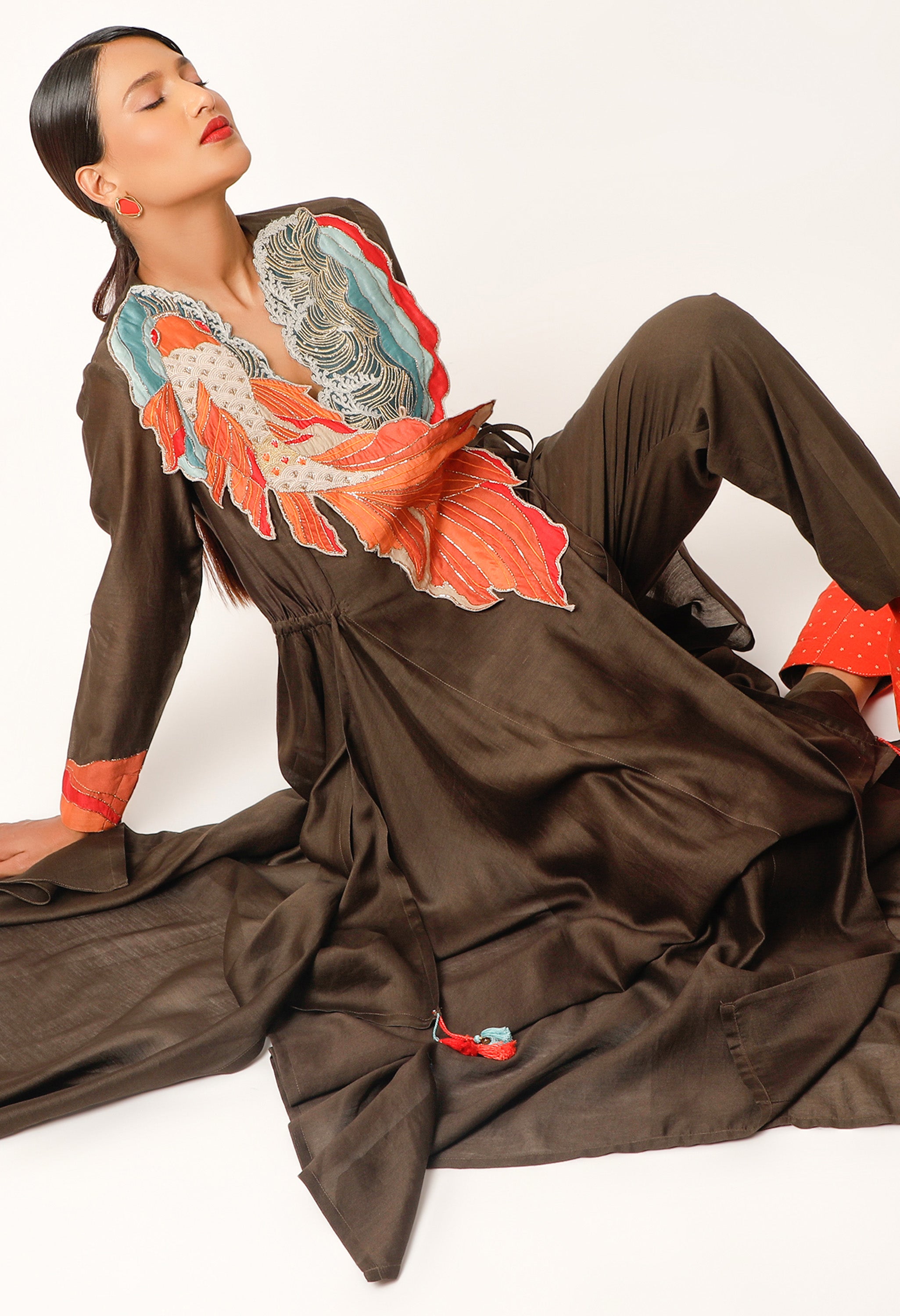 KOI FISH EMBROIDERED ANGRAKHA WITH PANTS