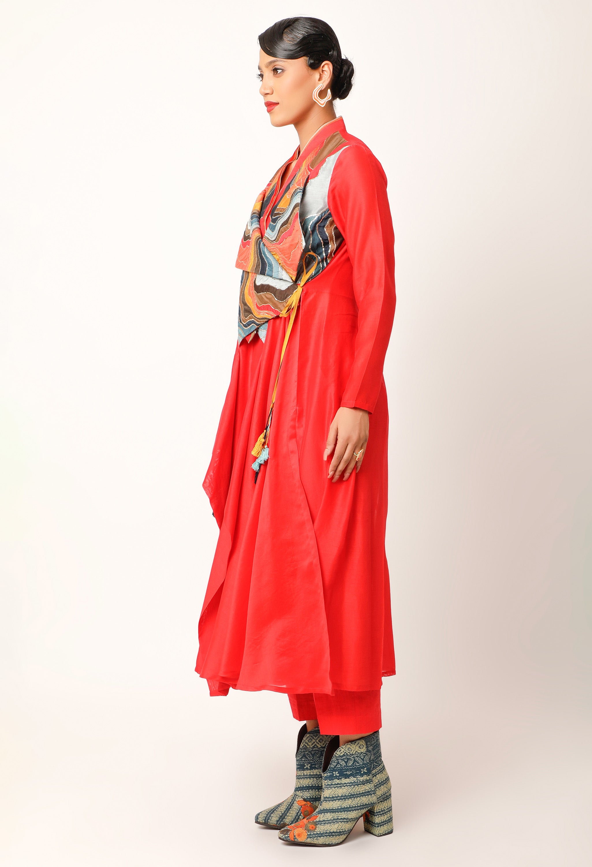 LANDSCAPE EMBROIDERED OVERLAP ANGRAKHA WITH PANTS