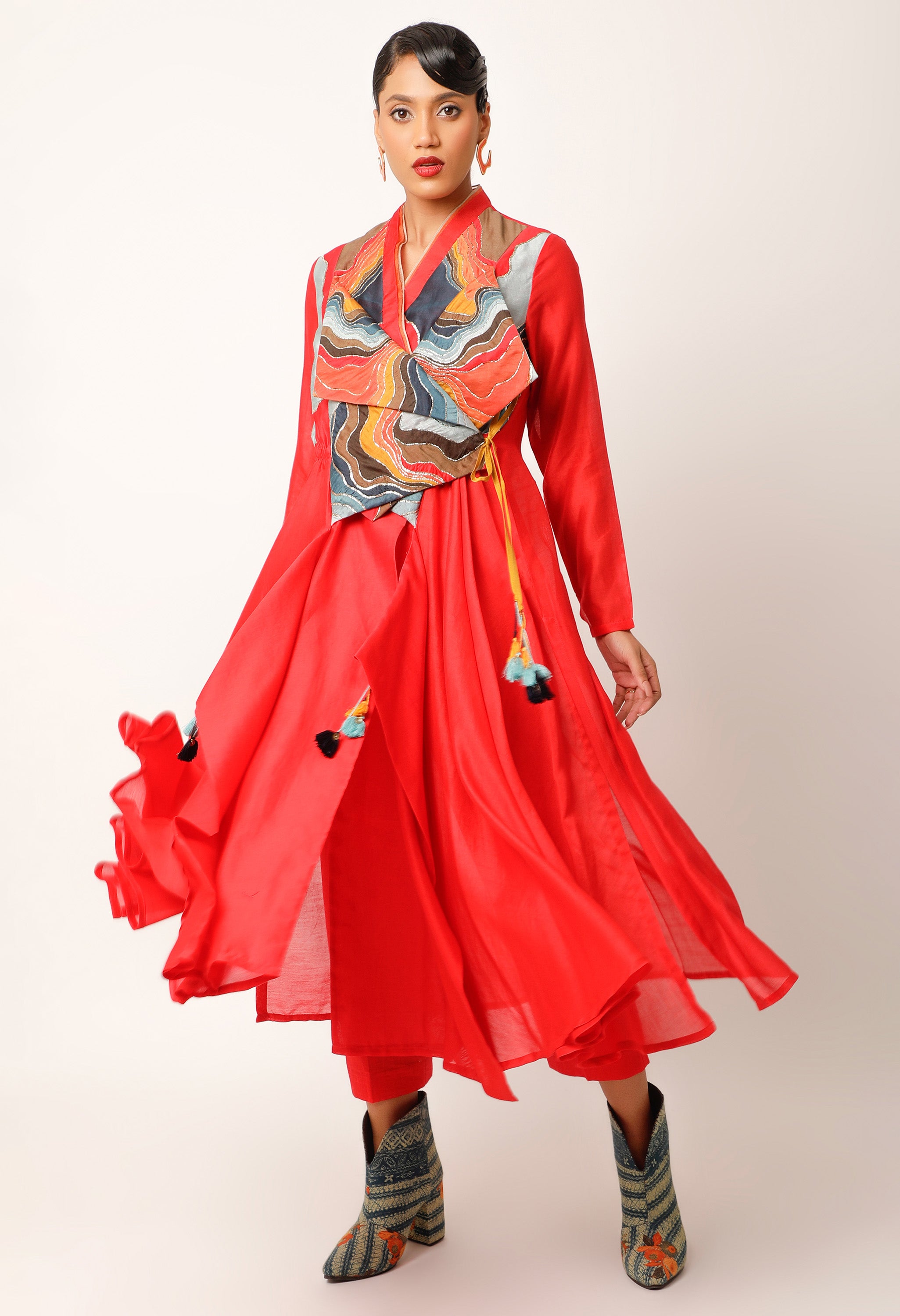 LANDSCAPE EMBROIDERED OVERLAP ANGRAKHA WITH PANTS