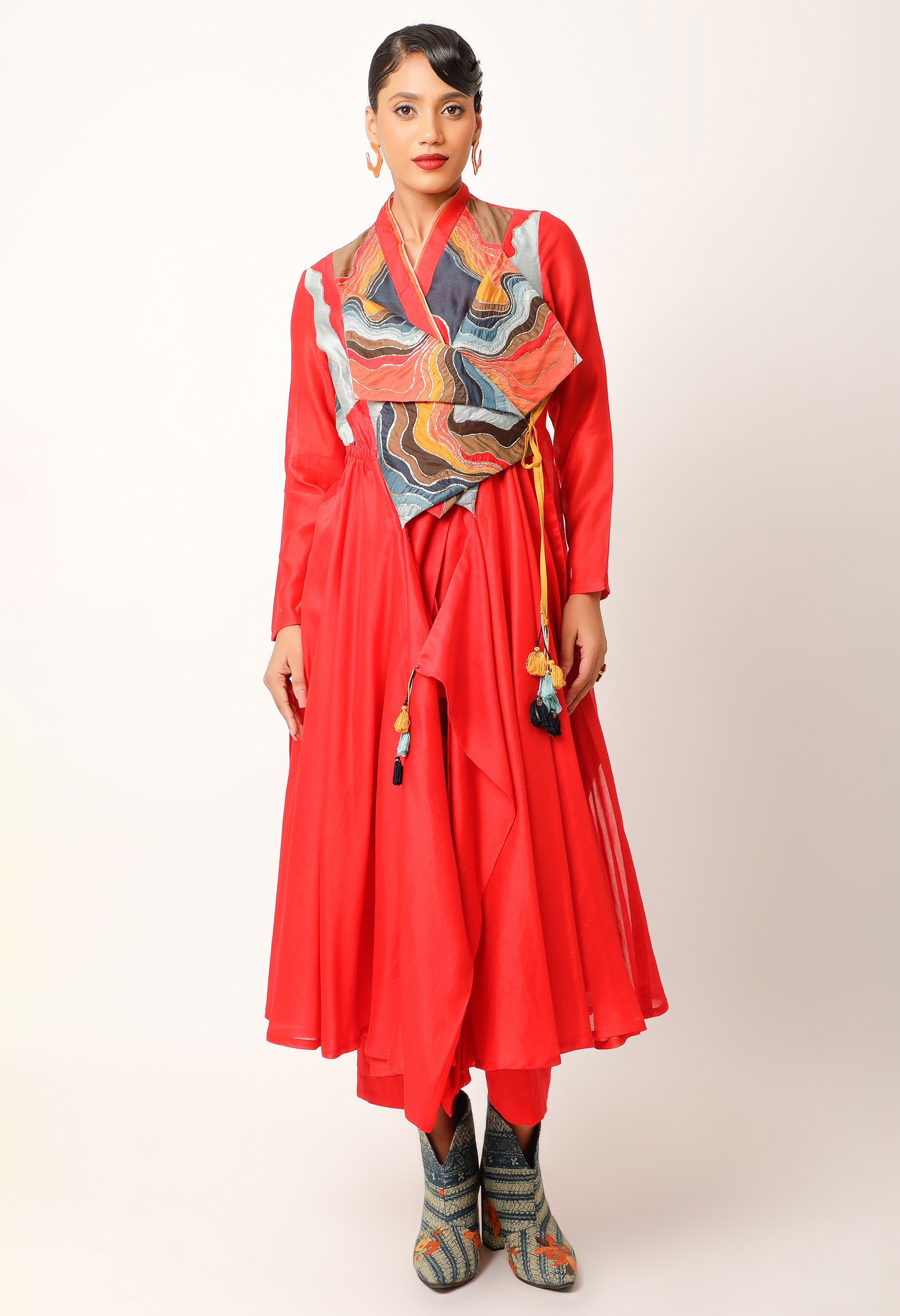 LANDSCAPE EMBROIDERED OVERLAP ANGRAKHA WITH PANTS