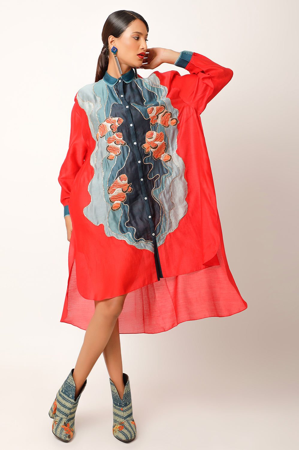 ANTI FIT SHIRT WITH FISH EMBROIDERY AND PANTS