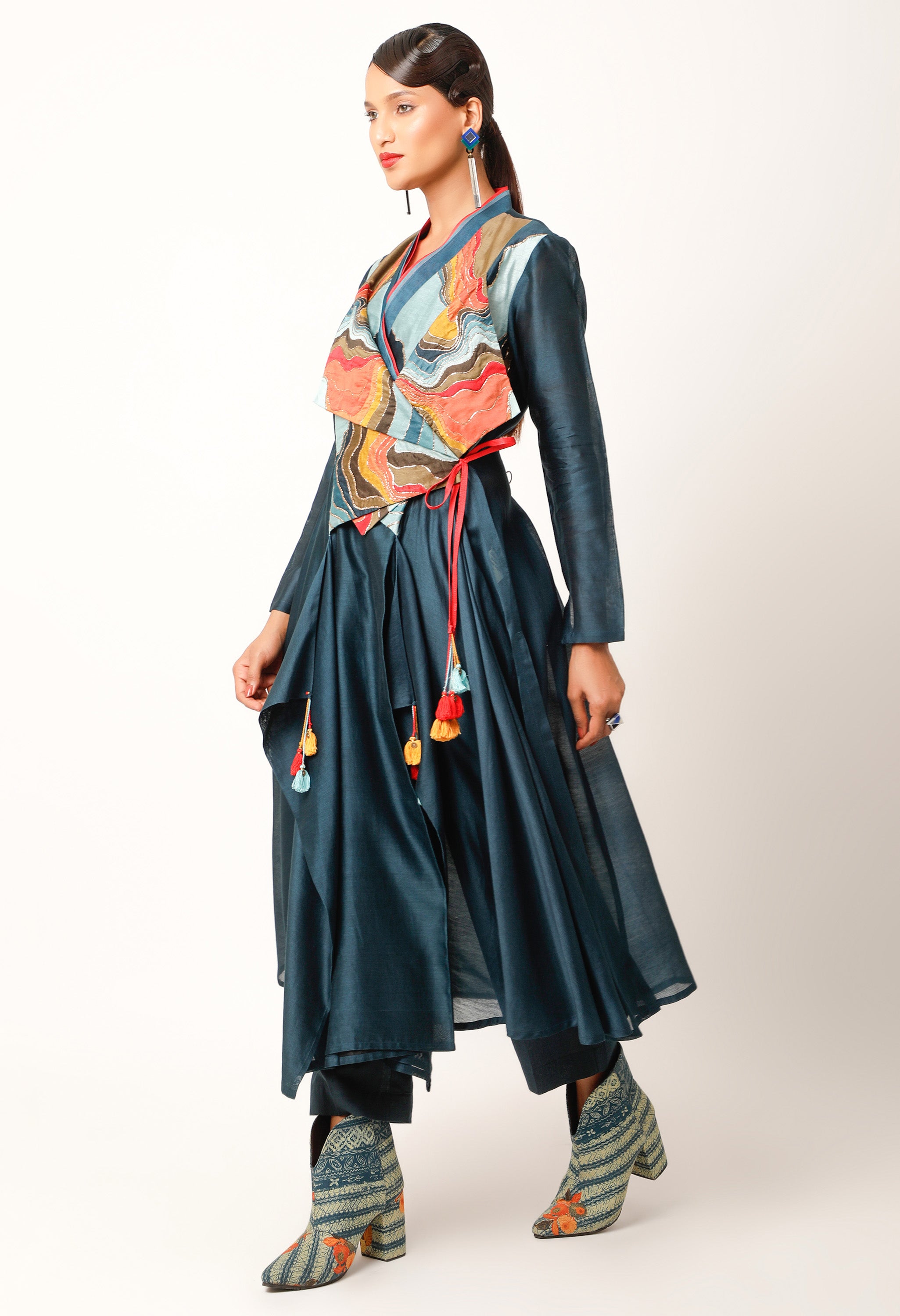 LANDSCAPE EMBROIDERED OVERLAP ANGRAKHA WITH PANTS