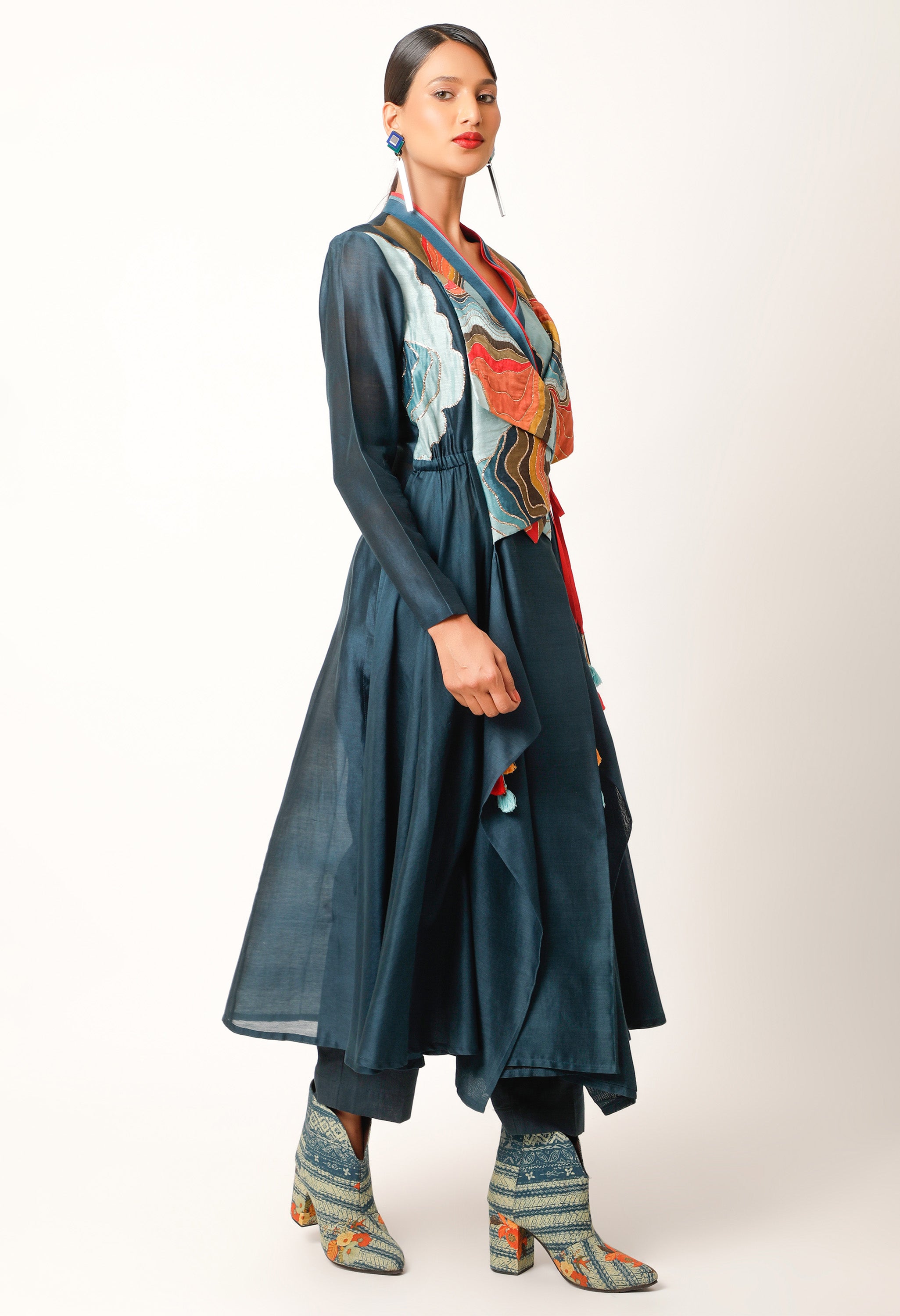 LANDSCAPE EMBROIDERED OVERLAP ANGRAKHA WITH PANTS