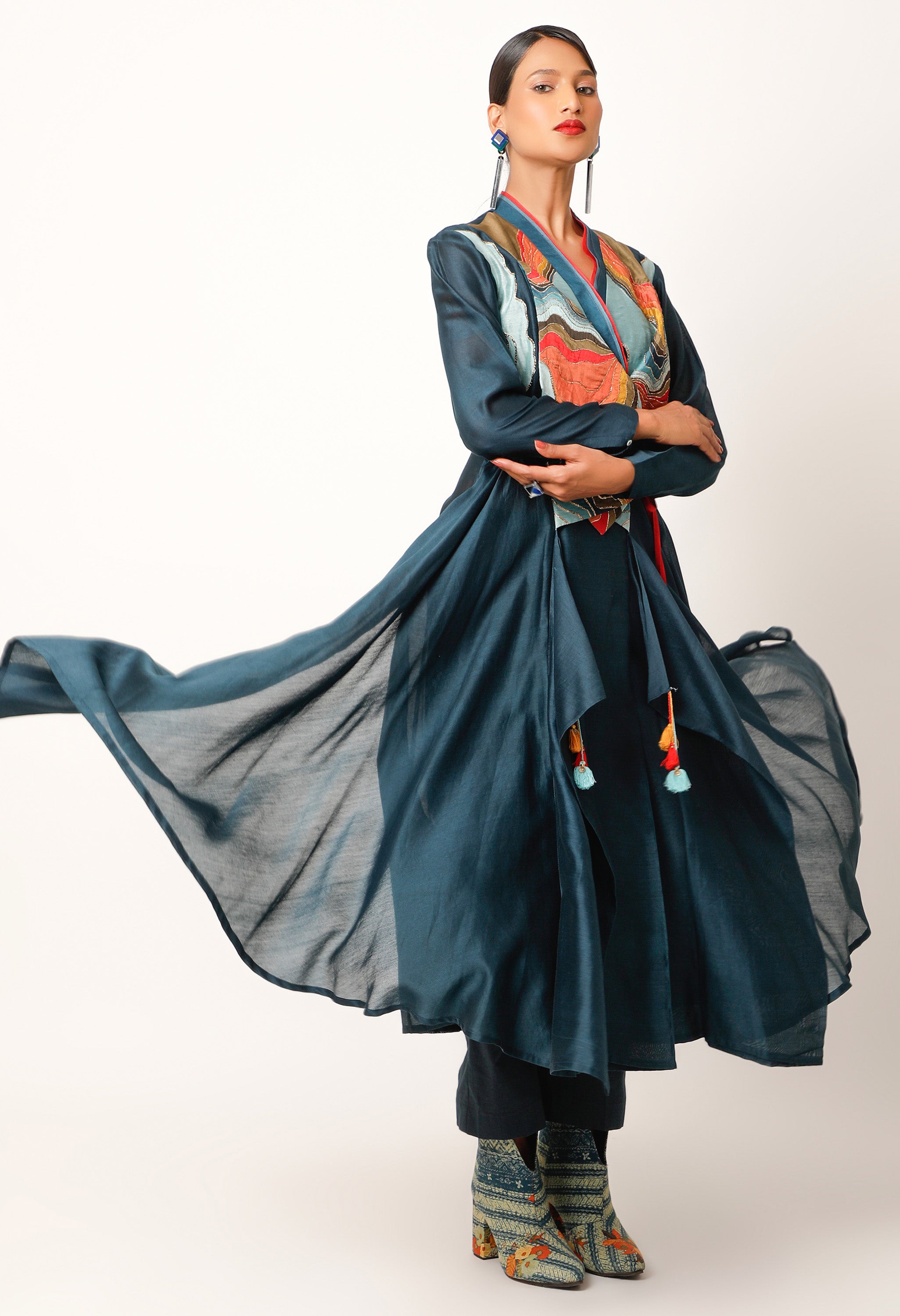 LANDSCAPE EMBROIDERED OVERLAP ANGRAKHA WITH PANTS