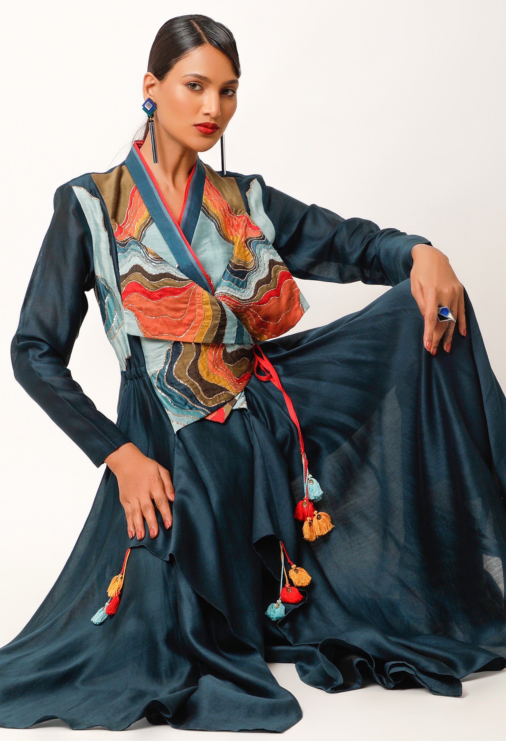 LANDSCAPE EMBROIDERED OVERLAP ANGRAKHA WITH PANTS