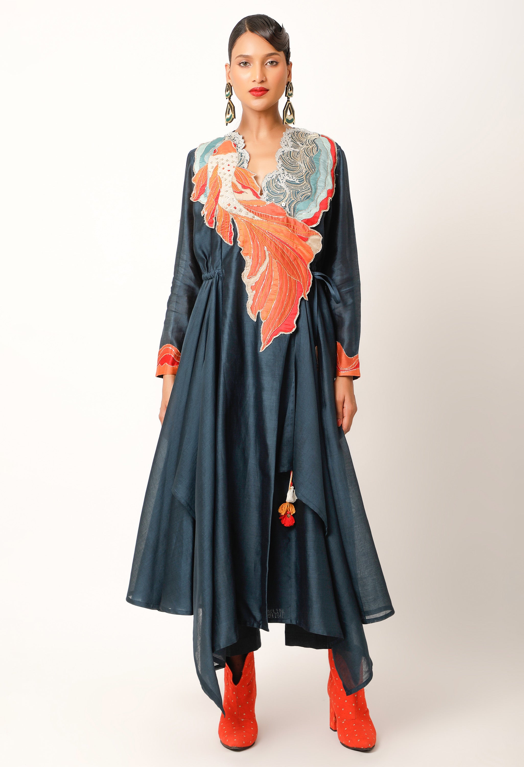 KOI FISH EMBROIDERED ANGRAKHA WITH PANTS