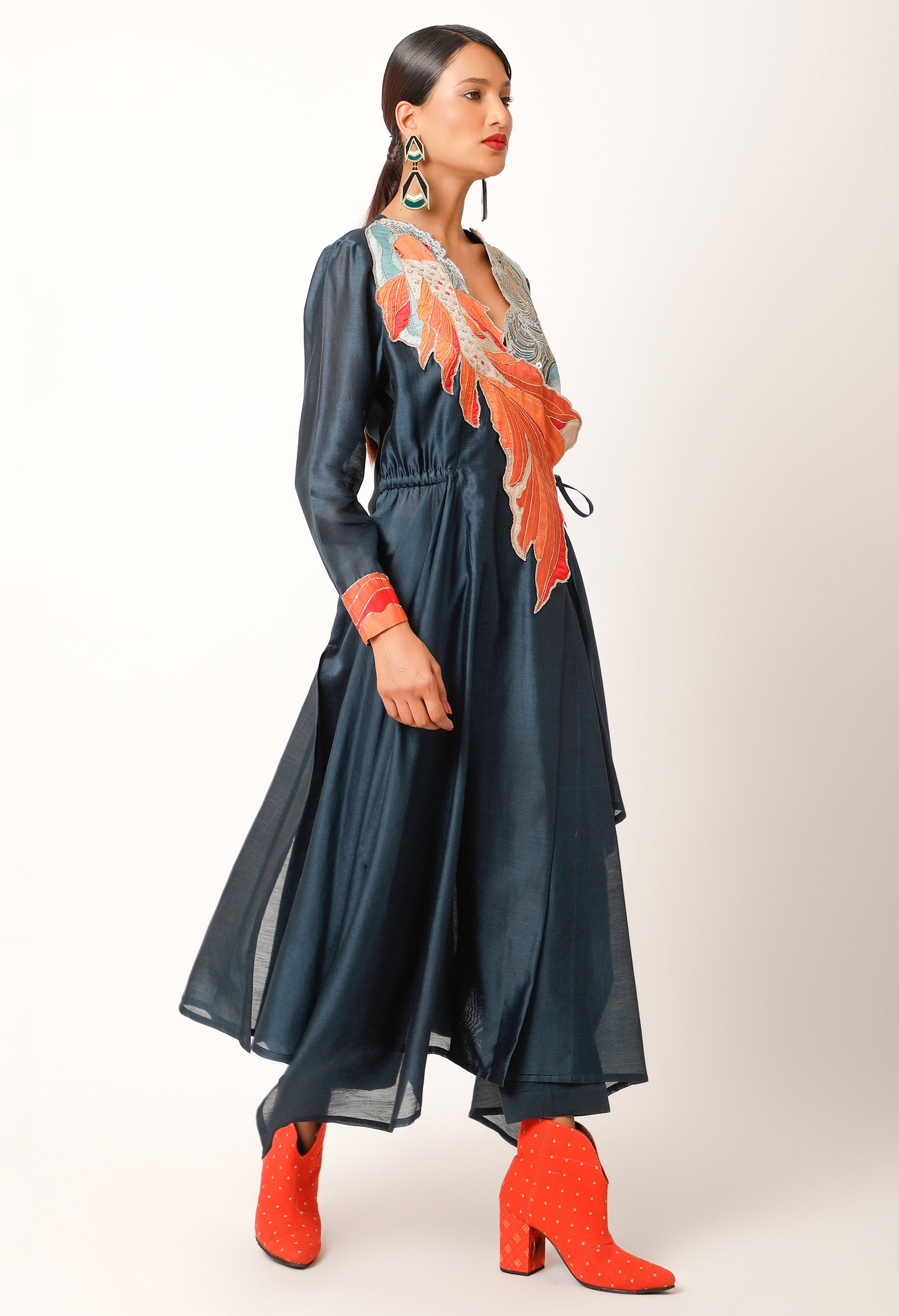 KOI FISH EMBROIDERED ANGRAKHA WITH PANTS