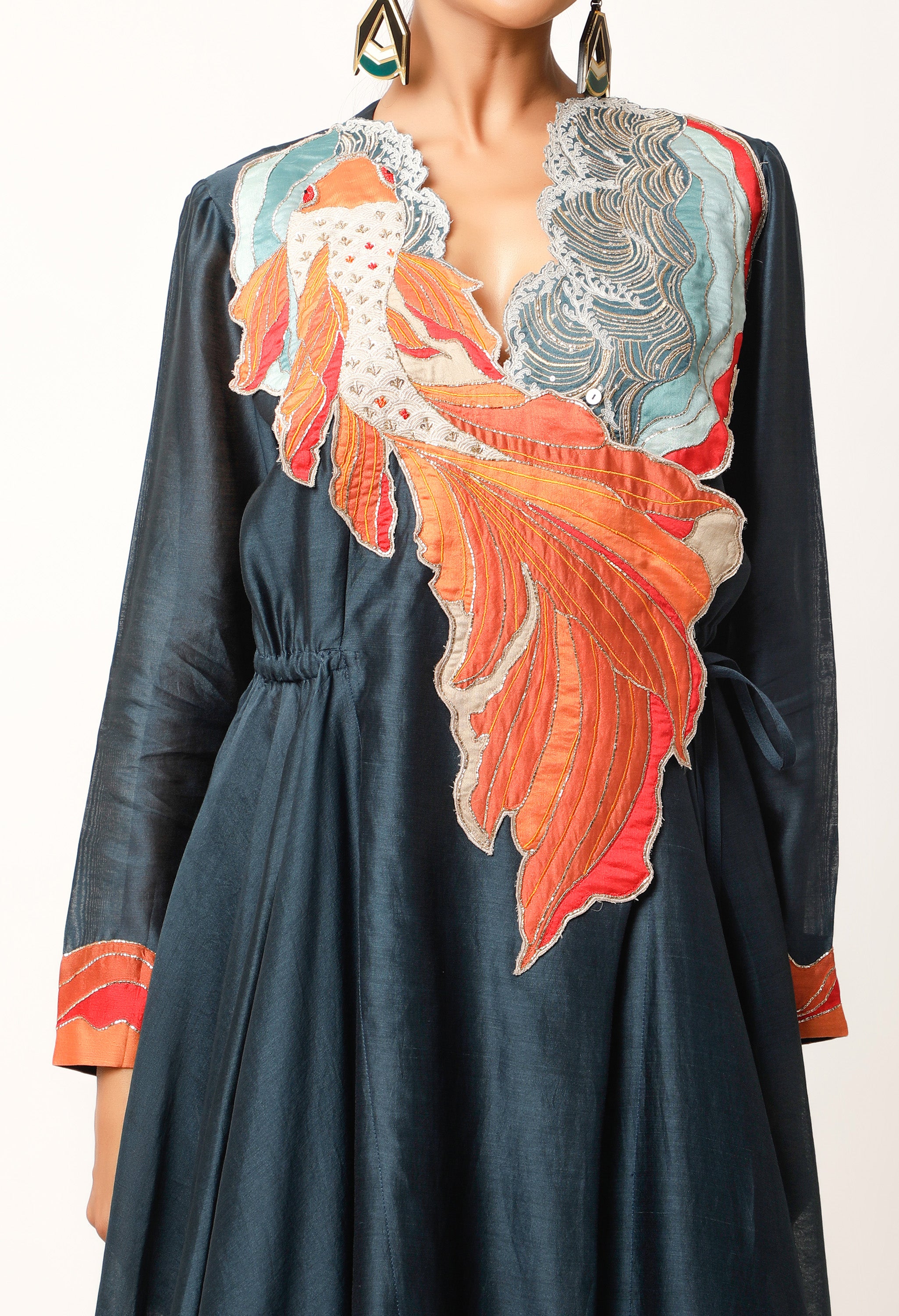 KOI FISH EMBROIDERED ANGRAKHA WITH PANTS