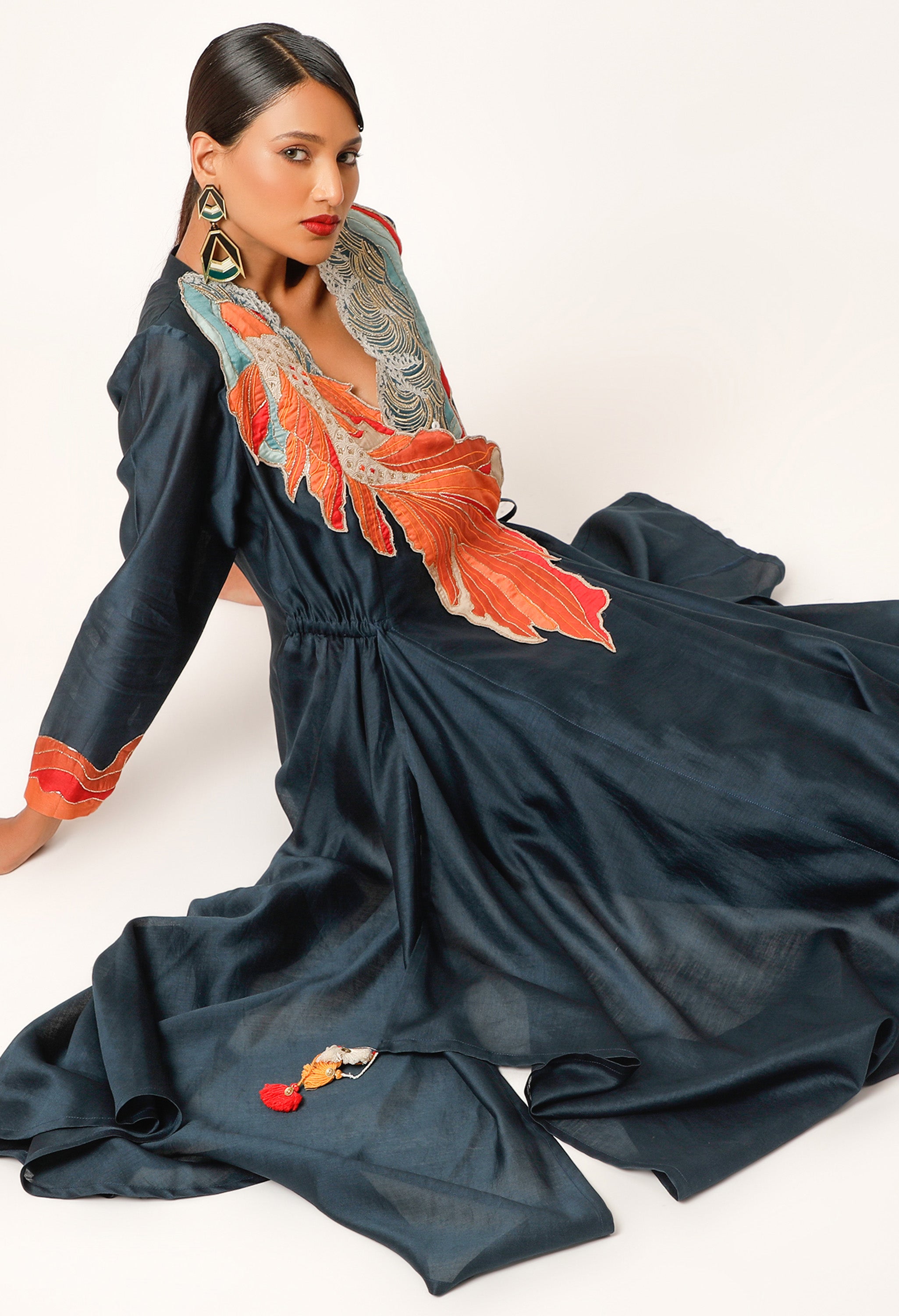 KOI FISH EMBROIDERED ANGRAKHA WITH PANTS