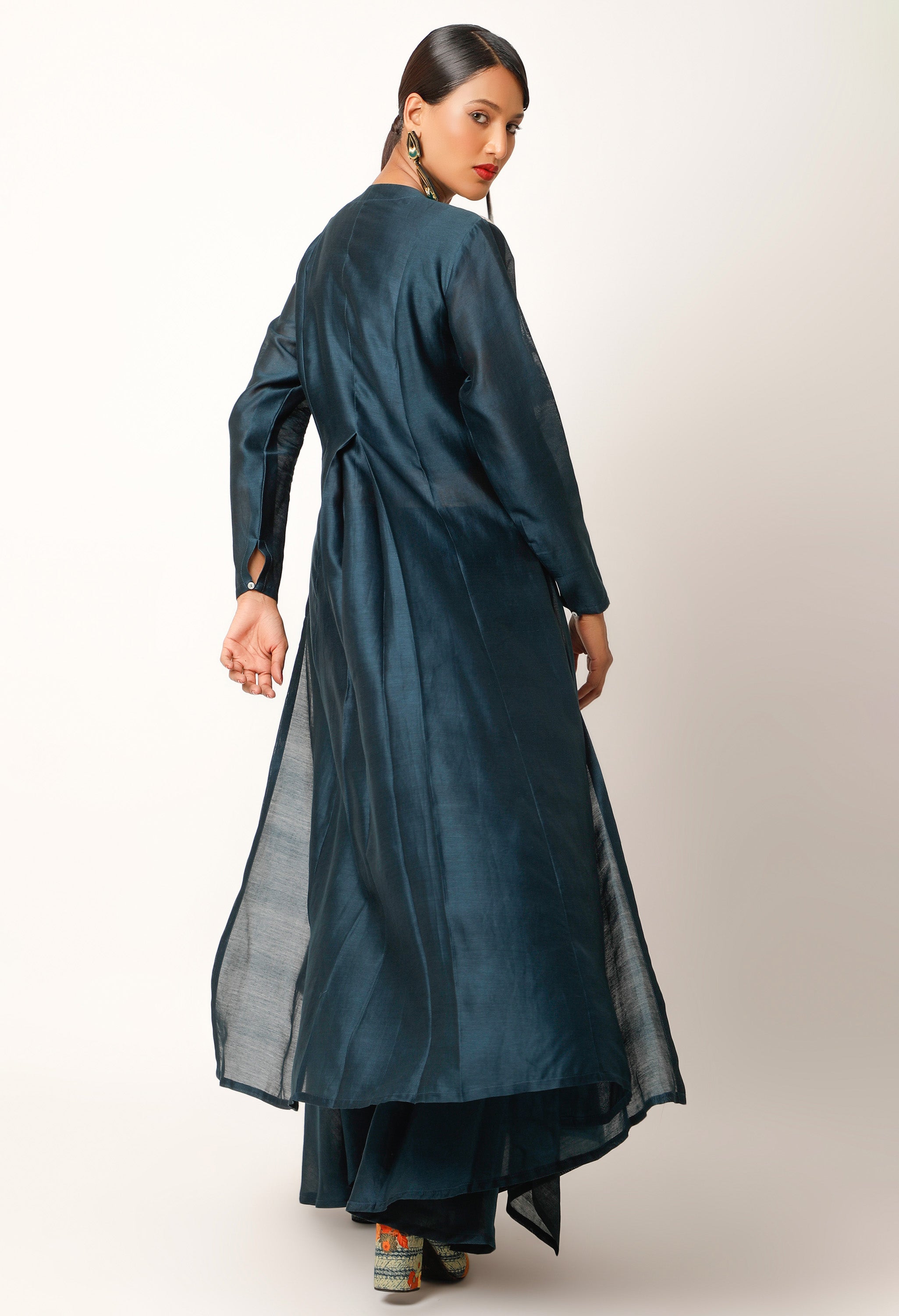 LANDSCAPE EMBROIDERED ZIPPERED ANGRAKHA WITH PANTS