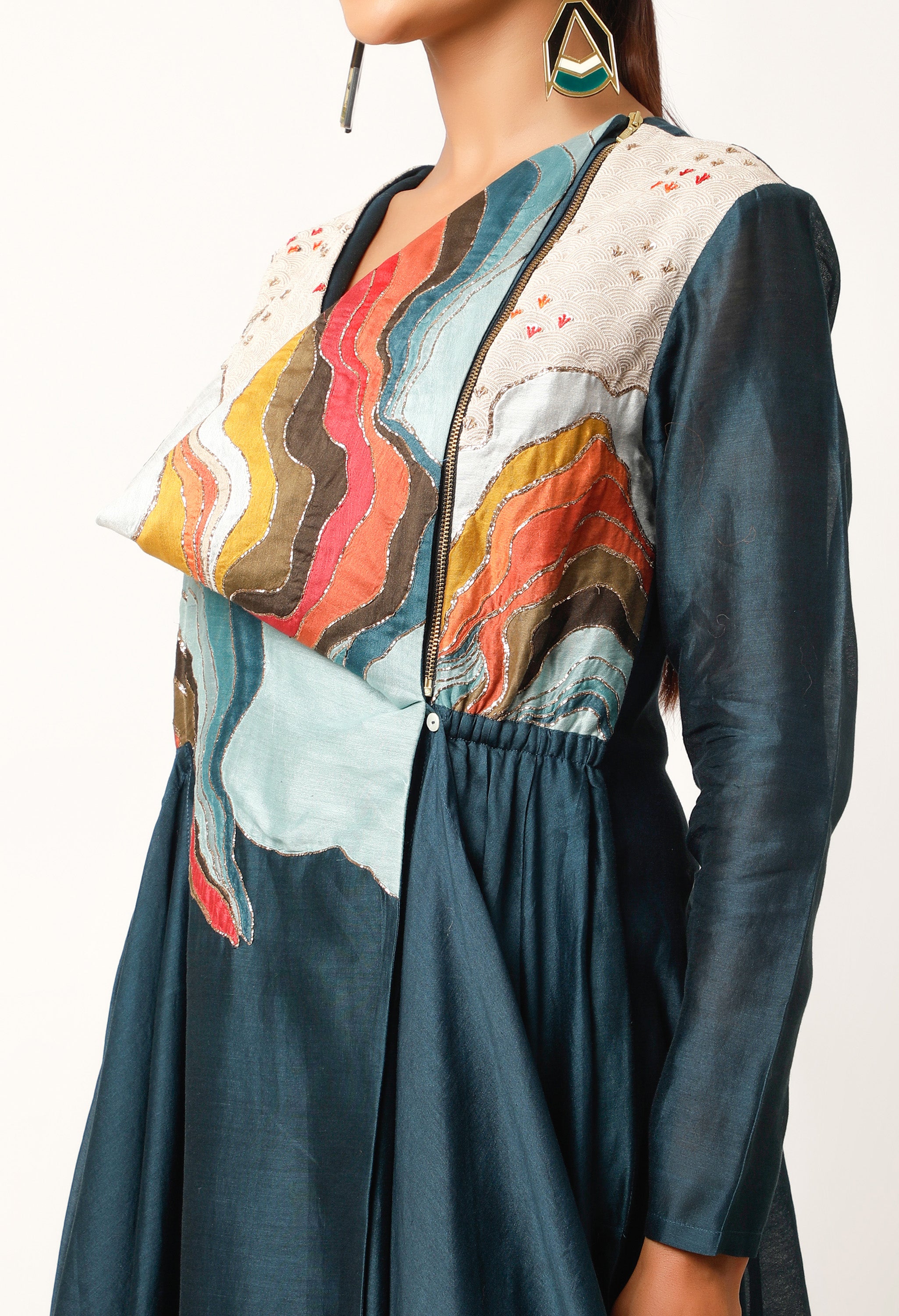 LANDSCAPE EMBROIDERED ZIPPERED ANGRAKHA WITH PANTS