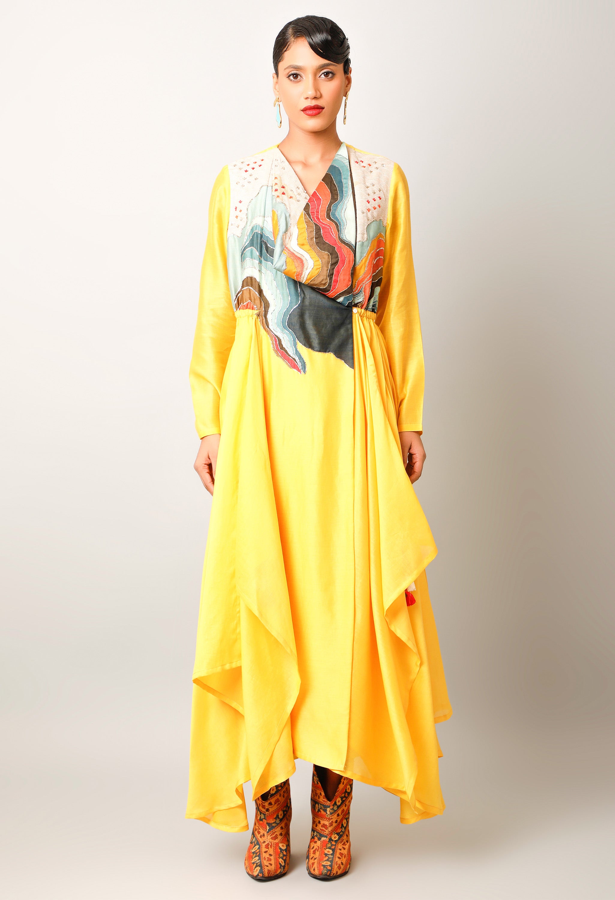 LANDSCAPE EMBROIDERED ZIPPERED ANGRAKHA WITH PANTS