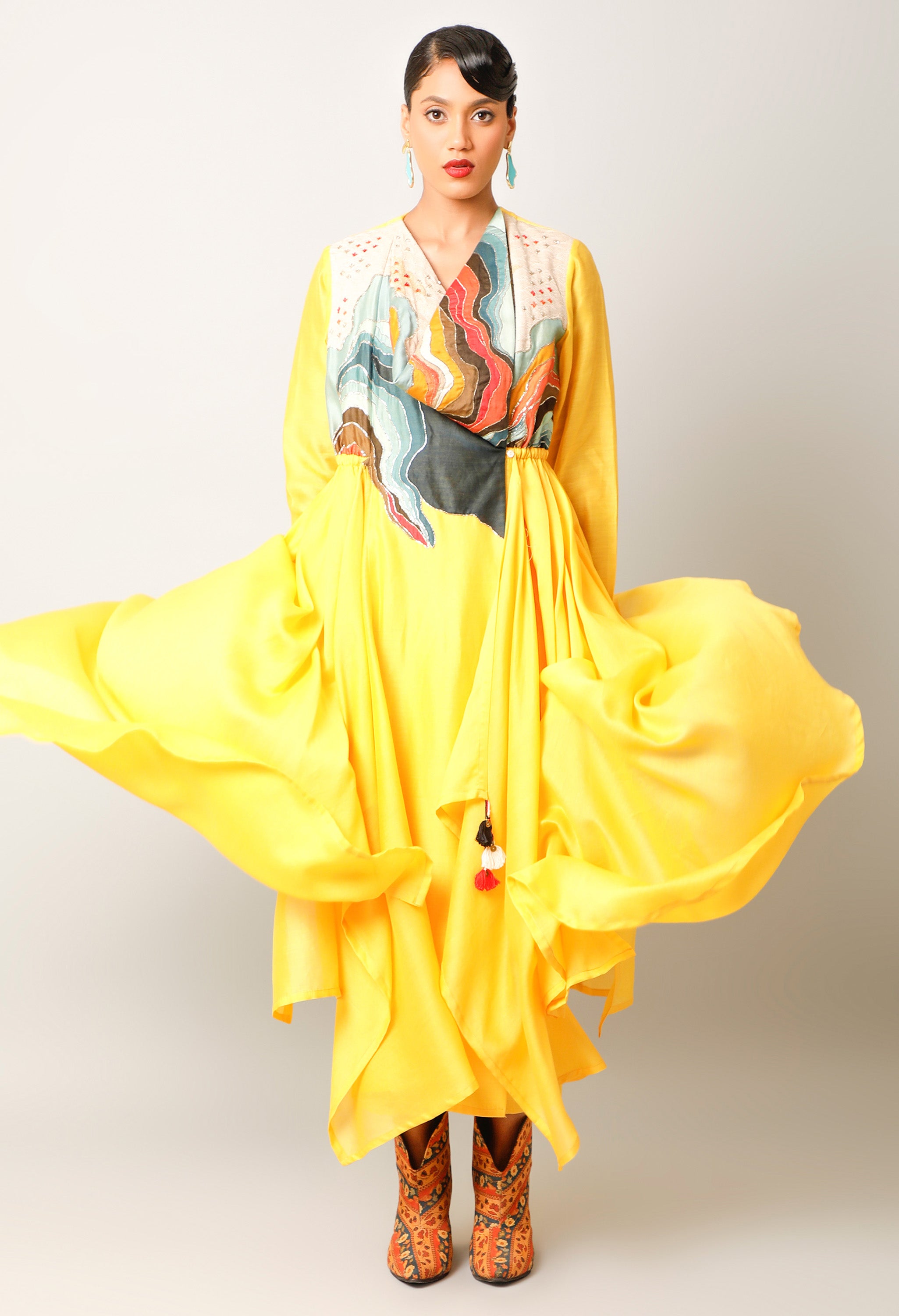 LANDSCAPE EMBROIDERED ZIPPERED ANGRAKHA WITH PANTS