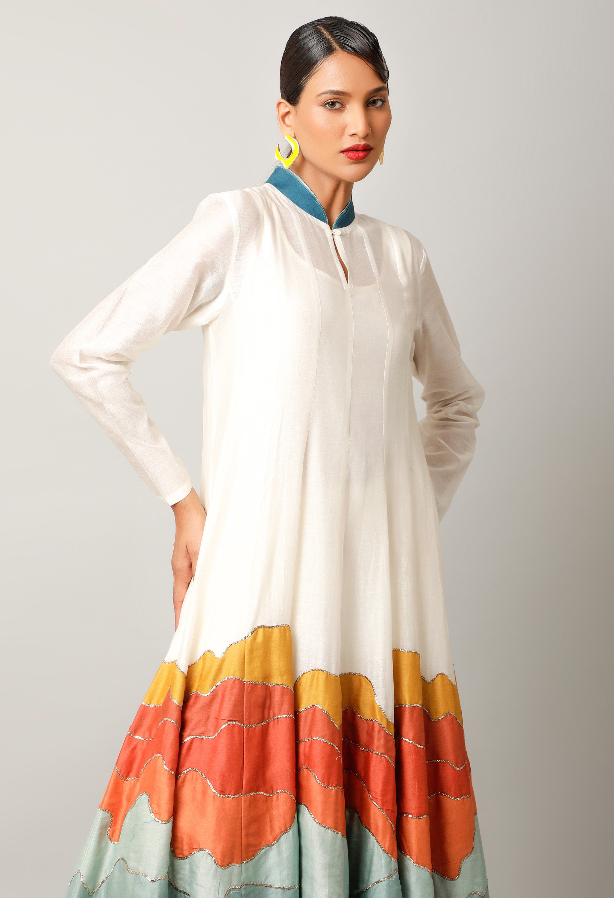 LANDSCAPE EMBROIDERED ZIPPERED ANGRAKHA WITH PANTS