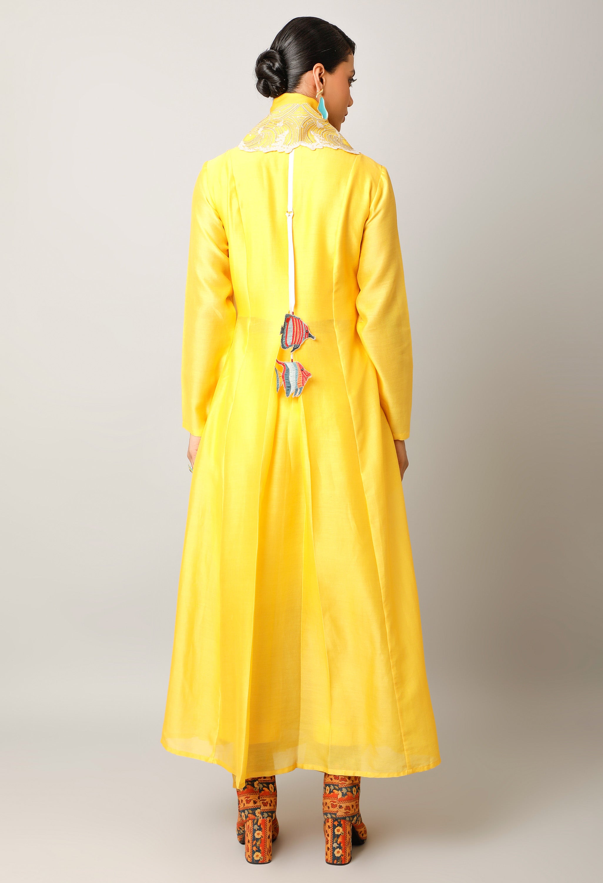 WAVES EMBROIDERED DRAPED COLLAR ANGRAKHA WITH PANTS