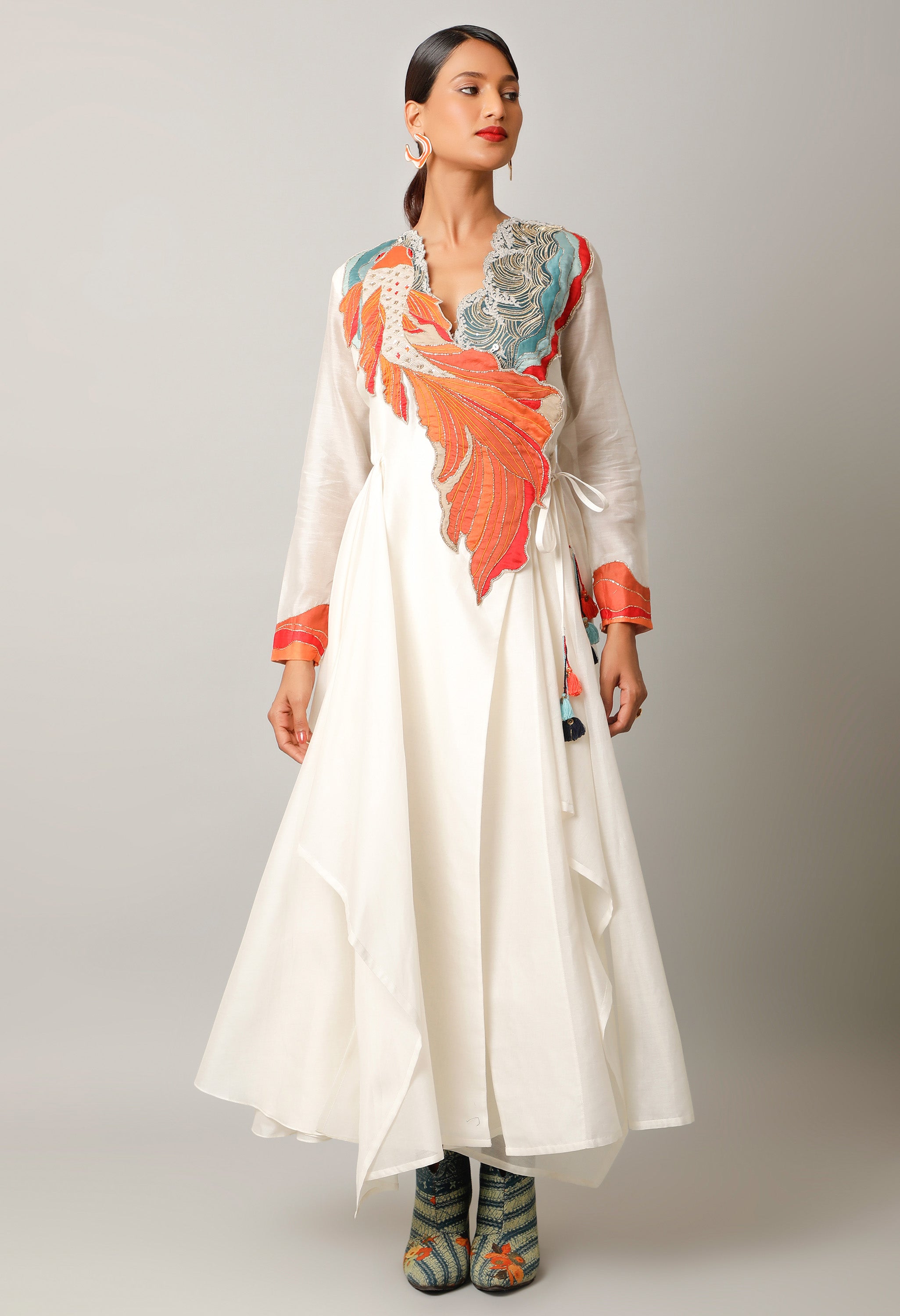 KOI FISH EMBROIDERED ANGRAKHA WITH PANTS