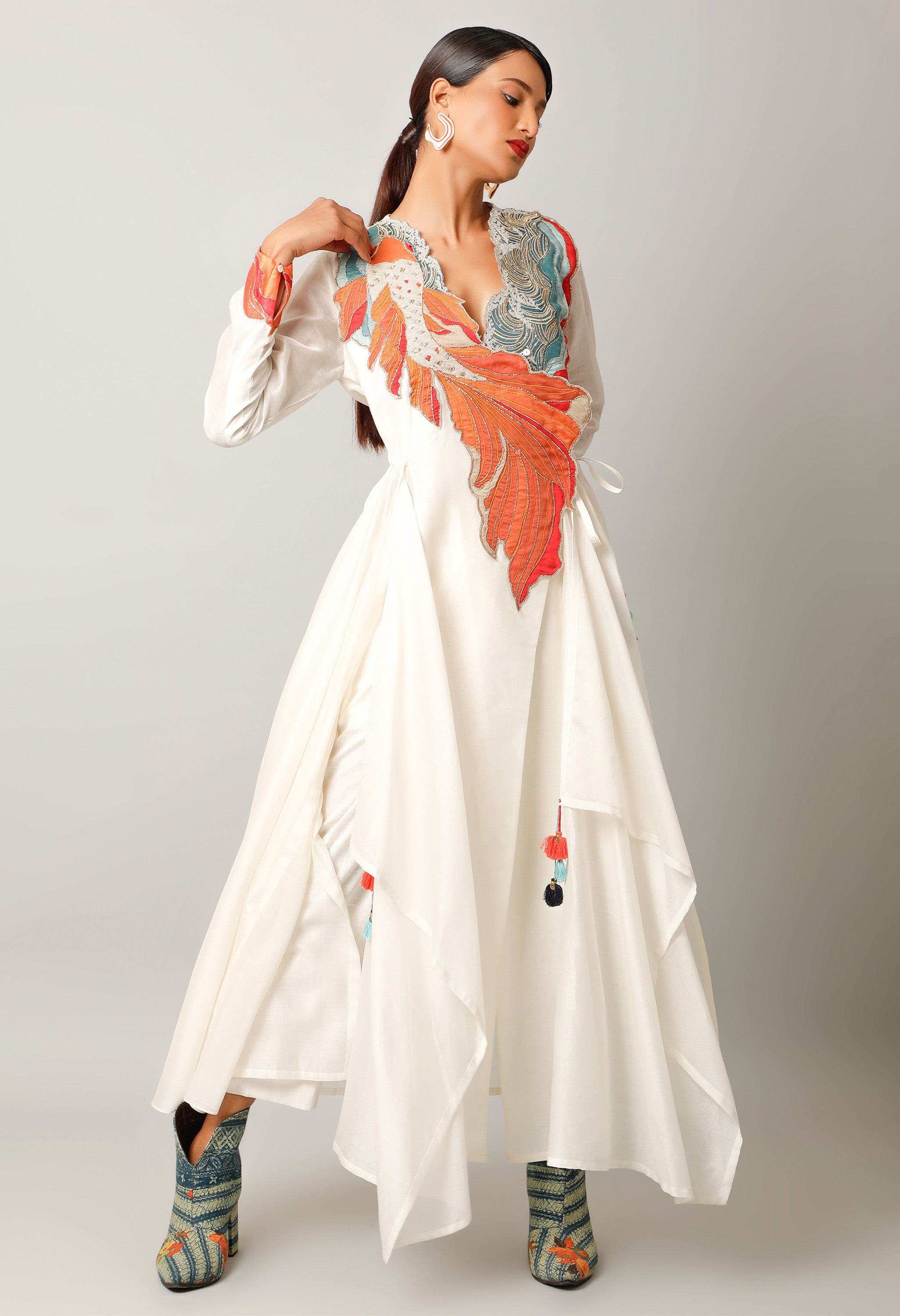 KOI FISH EMBROIDERED ANGRAKHA WITH PANTS