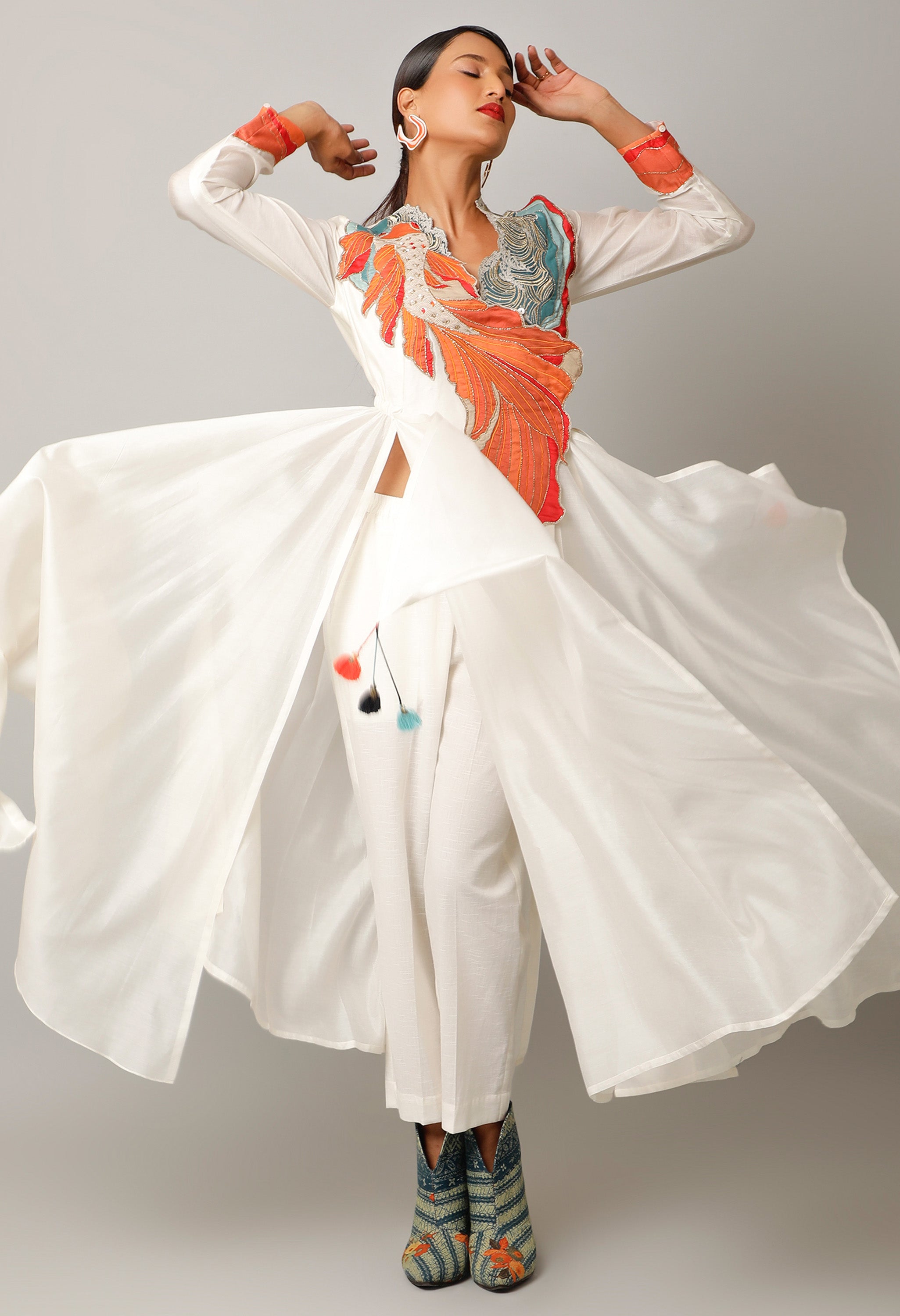 KOI FISH EMBROIDERED ANGRAKHA WITH PANTS