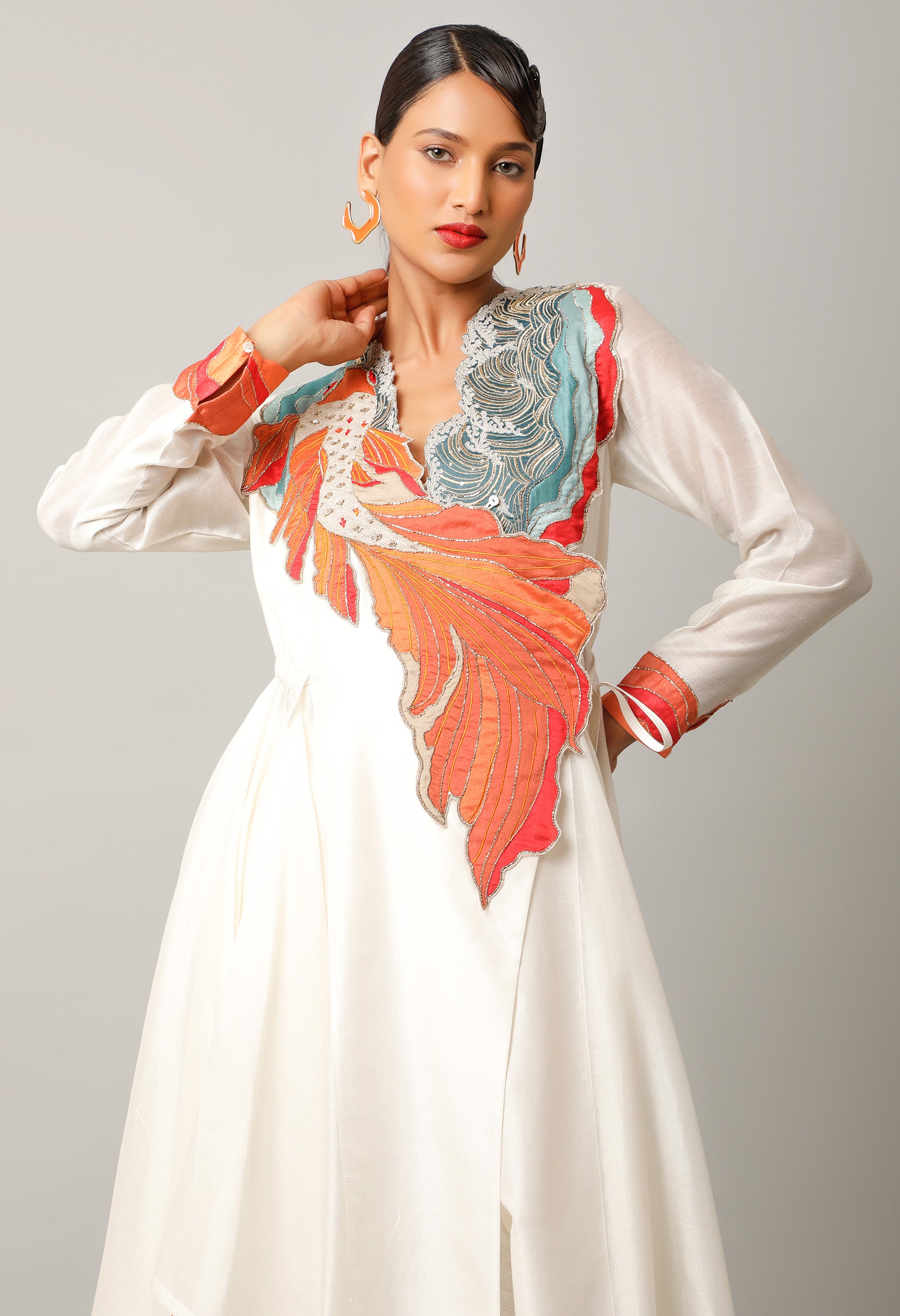 KOI FISH EMBROIDERED ANGRAKHA WITH PANTS