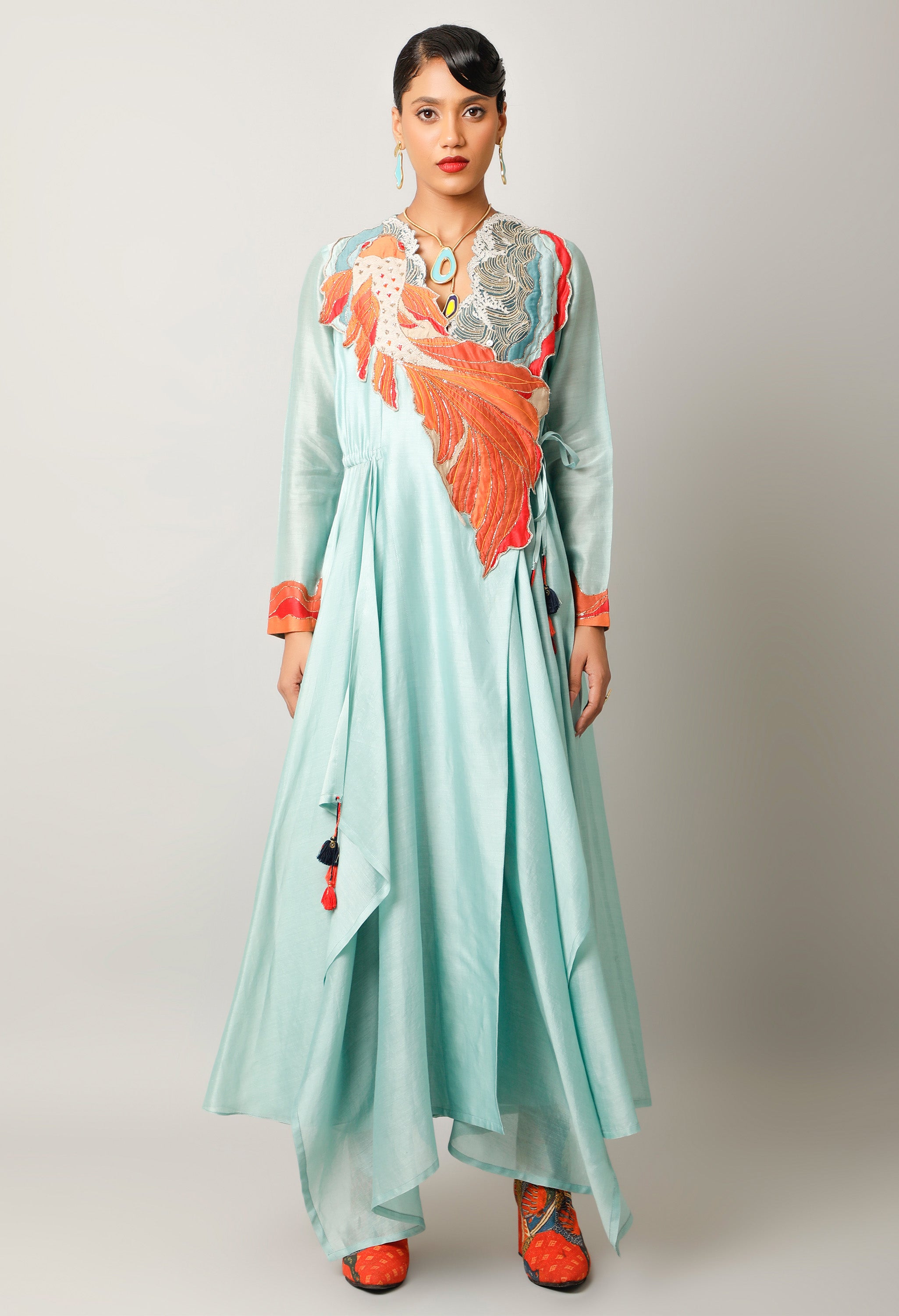 KOI FISH EMBROIDERED ANGRAKHA WITH PANTS