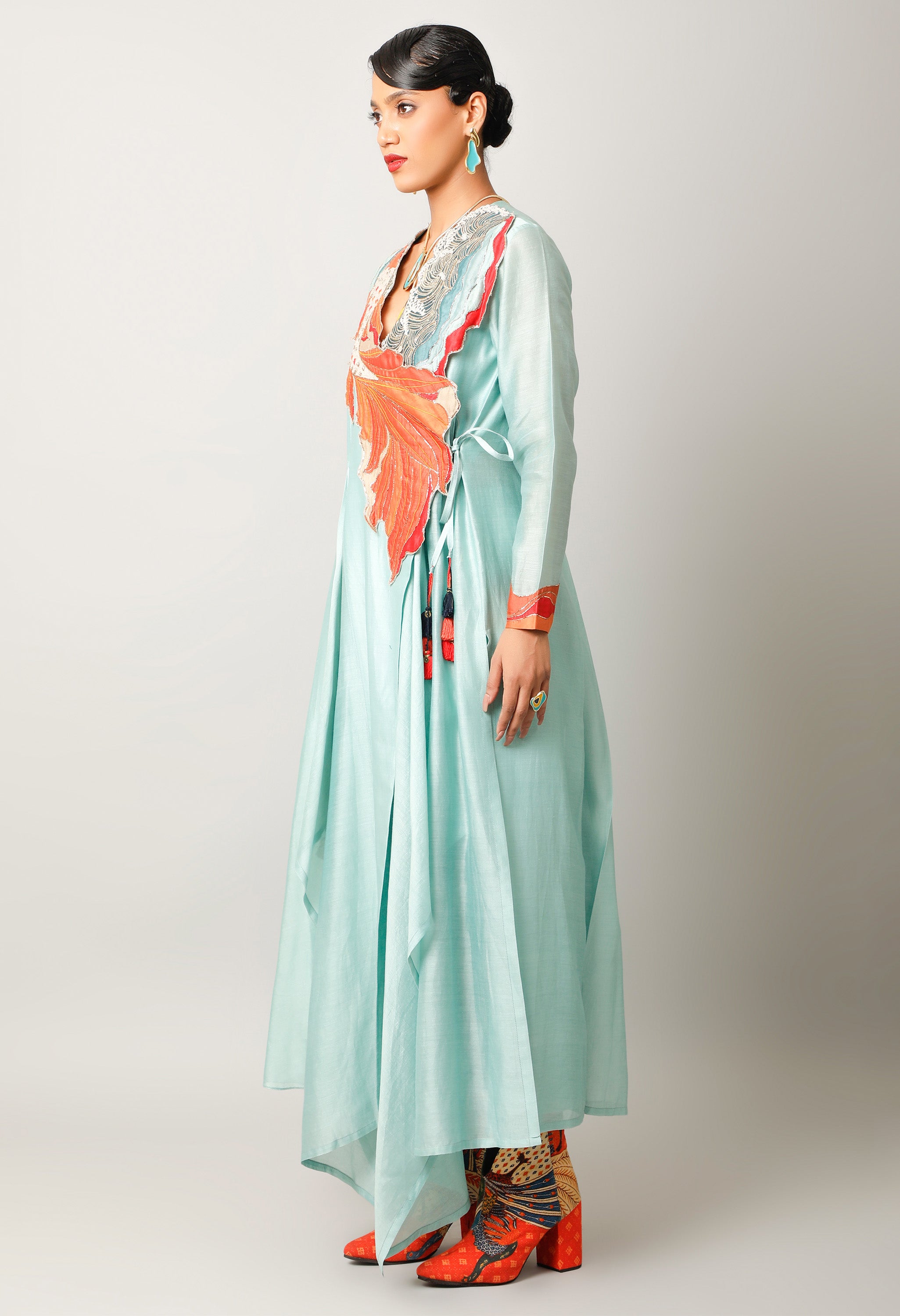 KOI FISH EMBROIDERED ANGRAKHA WITH PANTS