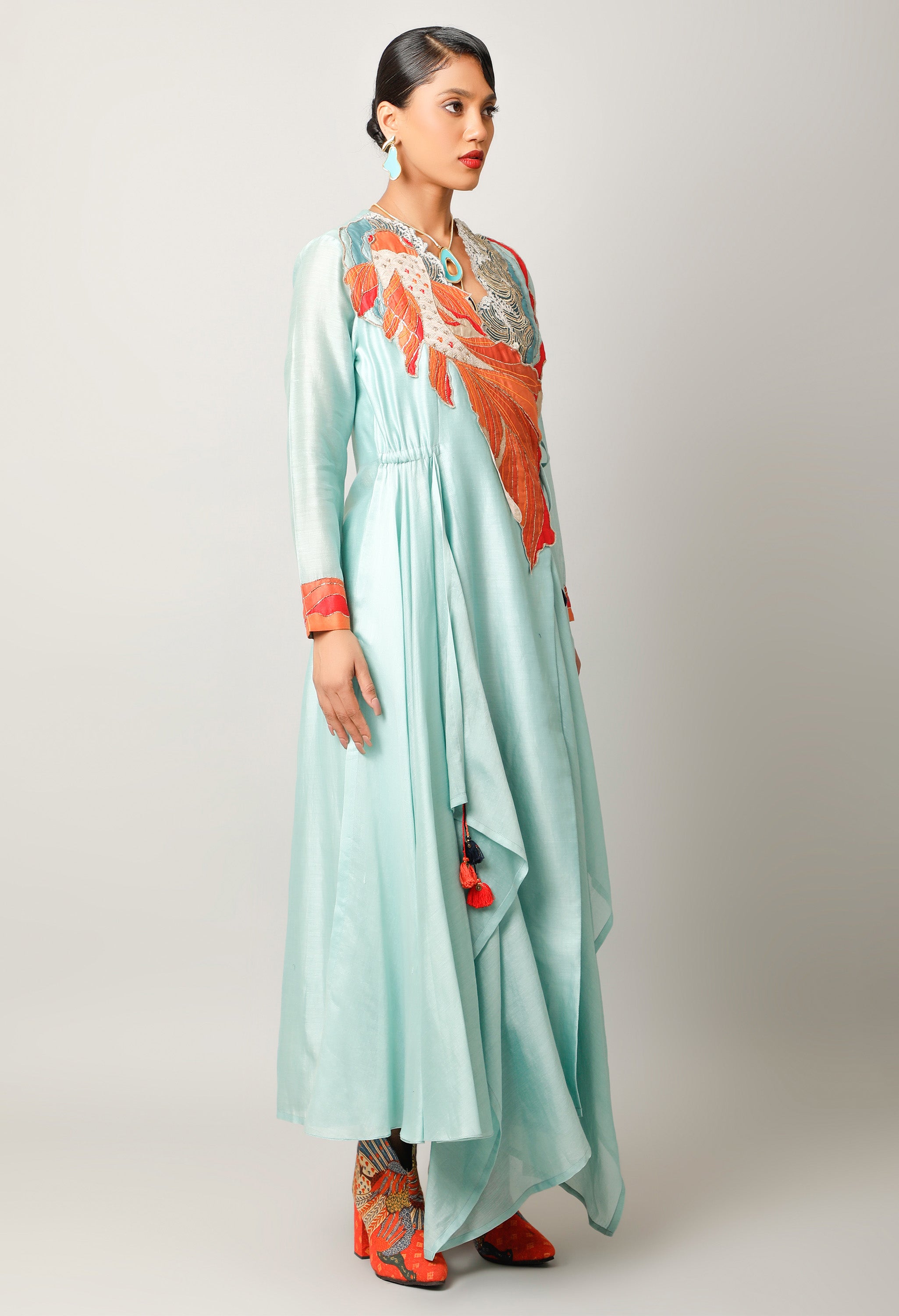 KOI FISH EMBROIDERED ANGRAKHA WITH PANTS