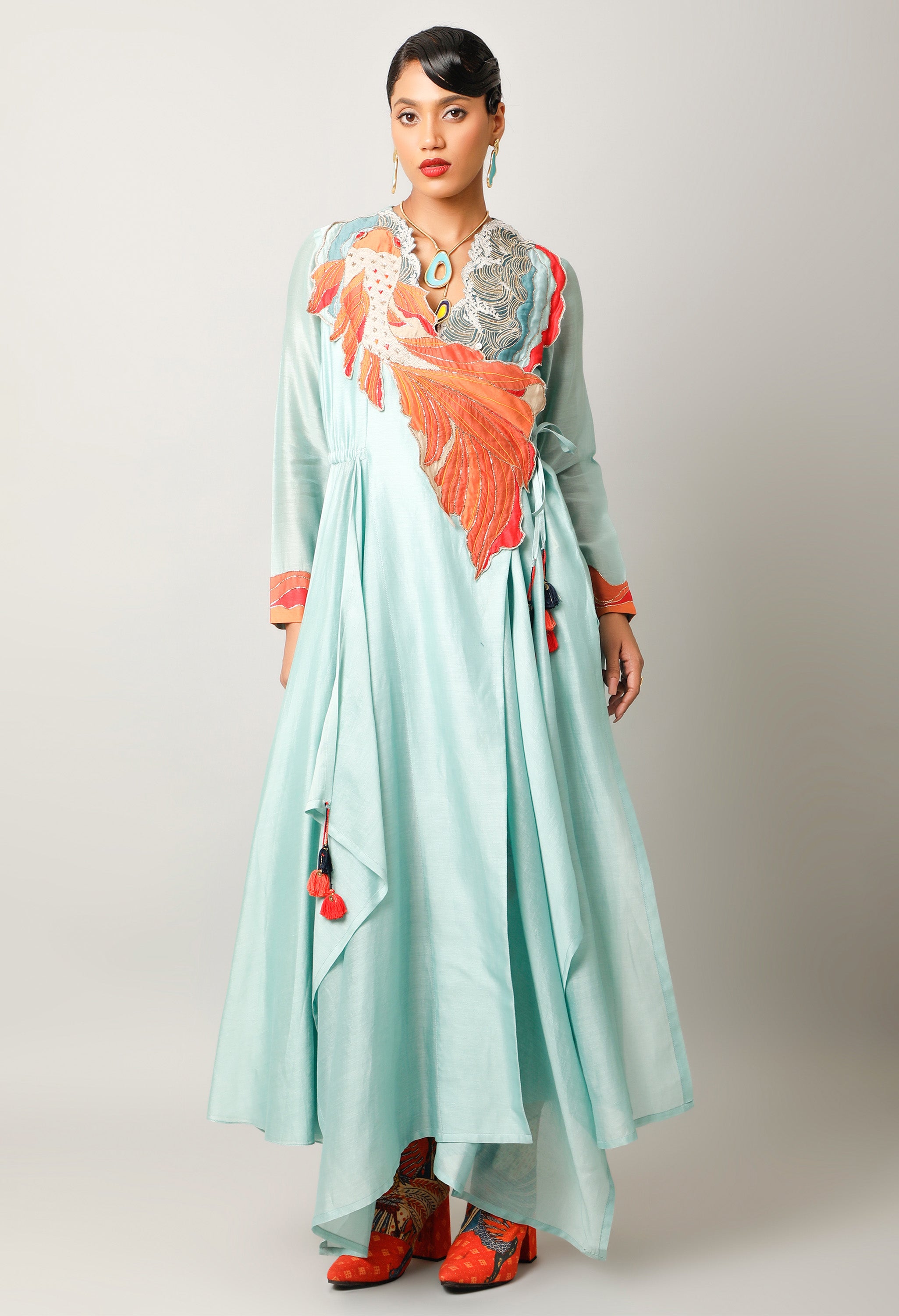 KOI FISH EMBROIDERED ANGRAKHA WITH PANTS