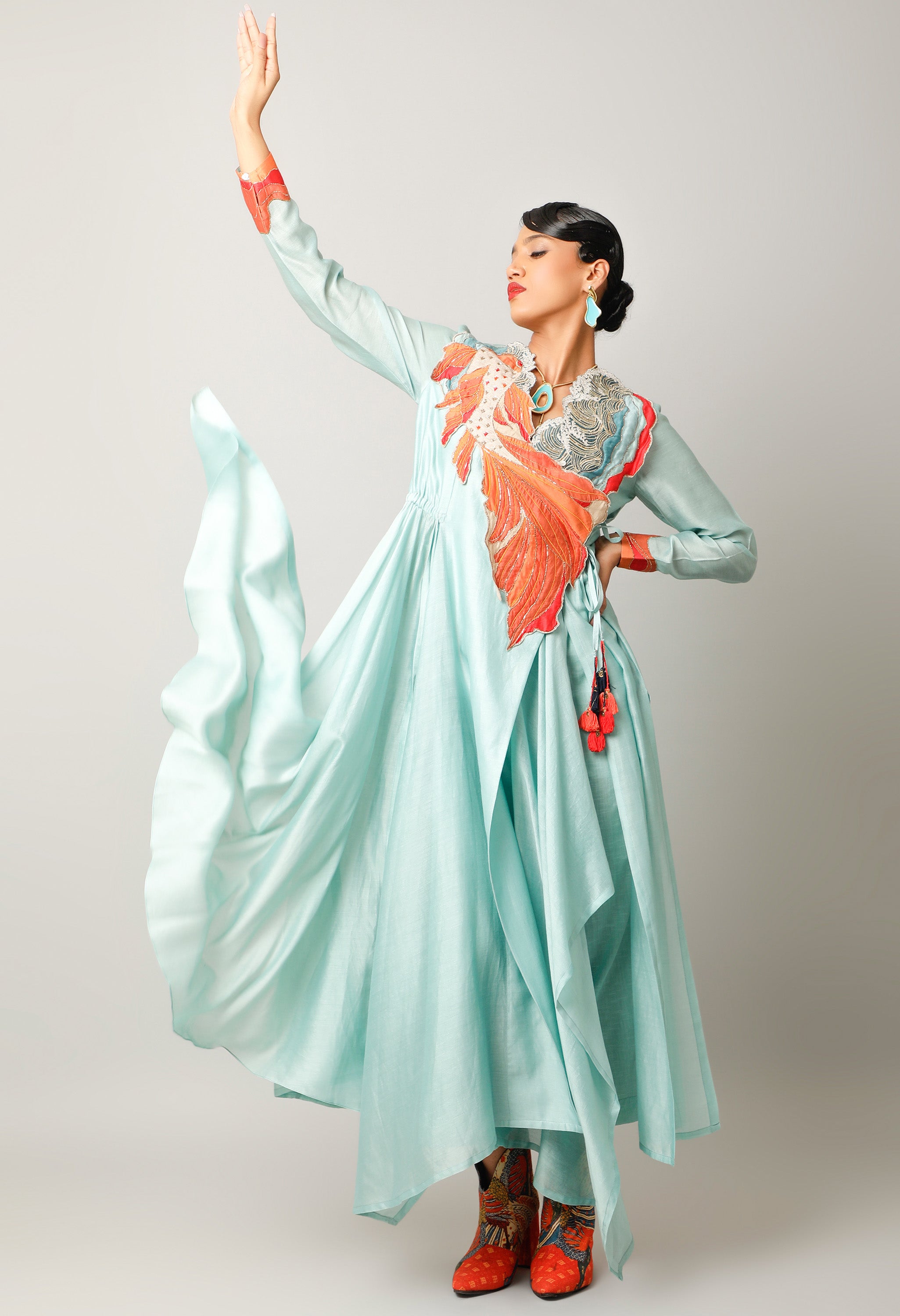 KOI FISH EMBROIDERED ANGRAKHA WITH PANTS