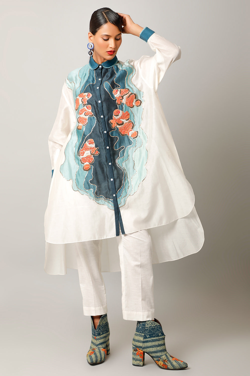 ANTI FIT SHIRT WITH FISH EMBROIDERY AND PANTS