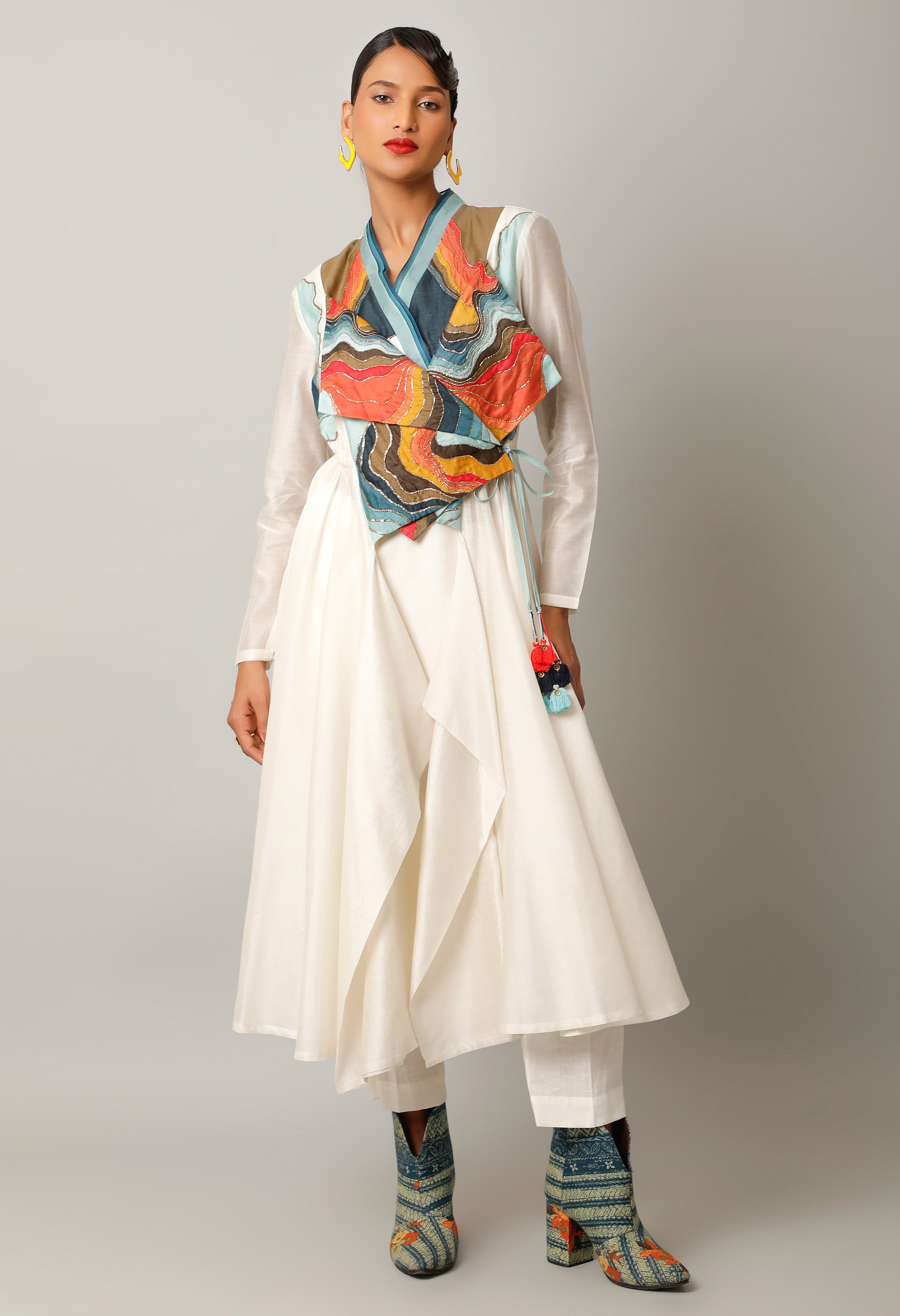 LANDSCAPE EMBROIDERED OVERLAP ANGRAKHA WITH PANTS