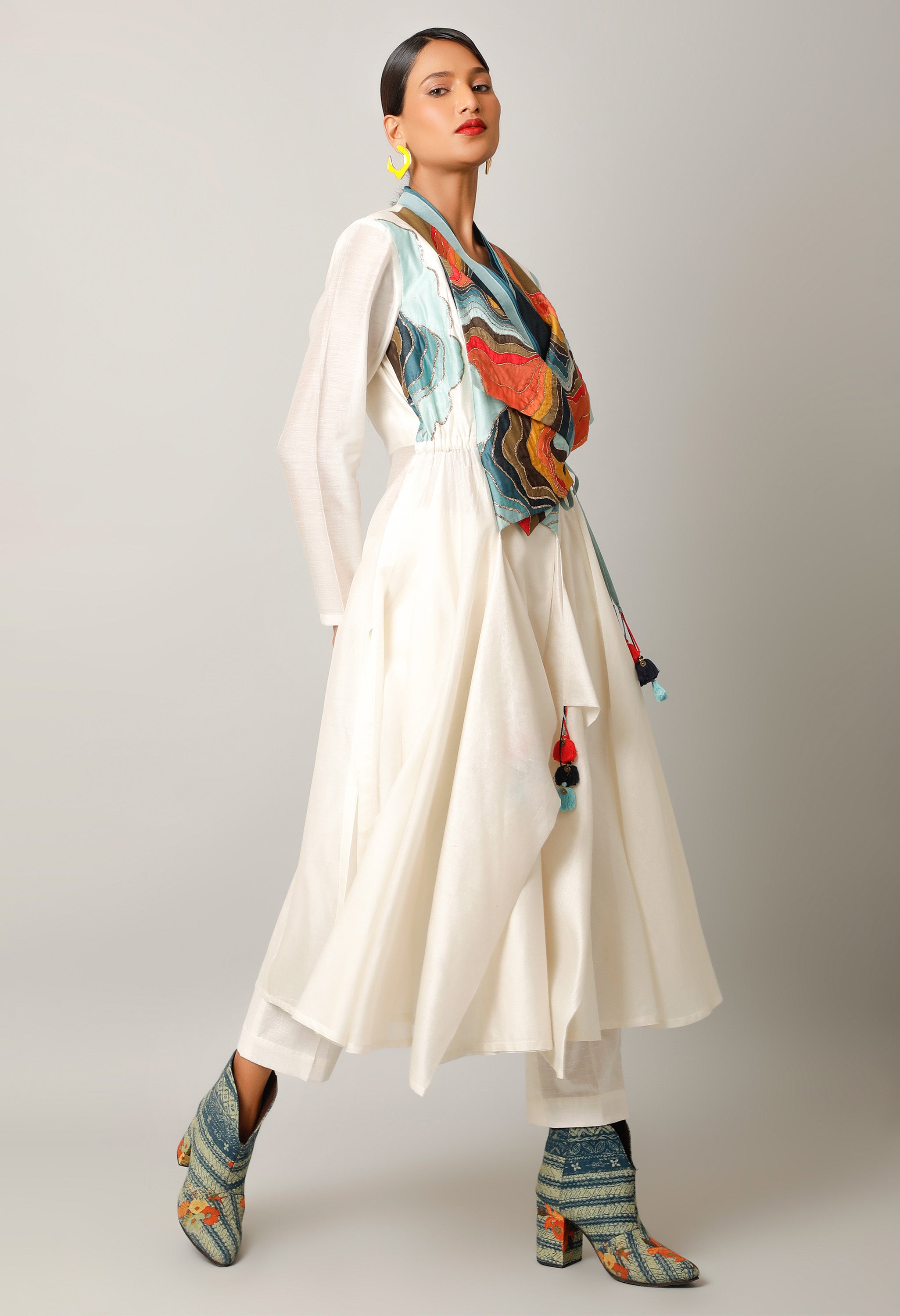 LANDSCAPE EMBROIDERED OVERLAP ANGRAKHA WITH PANTS