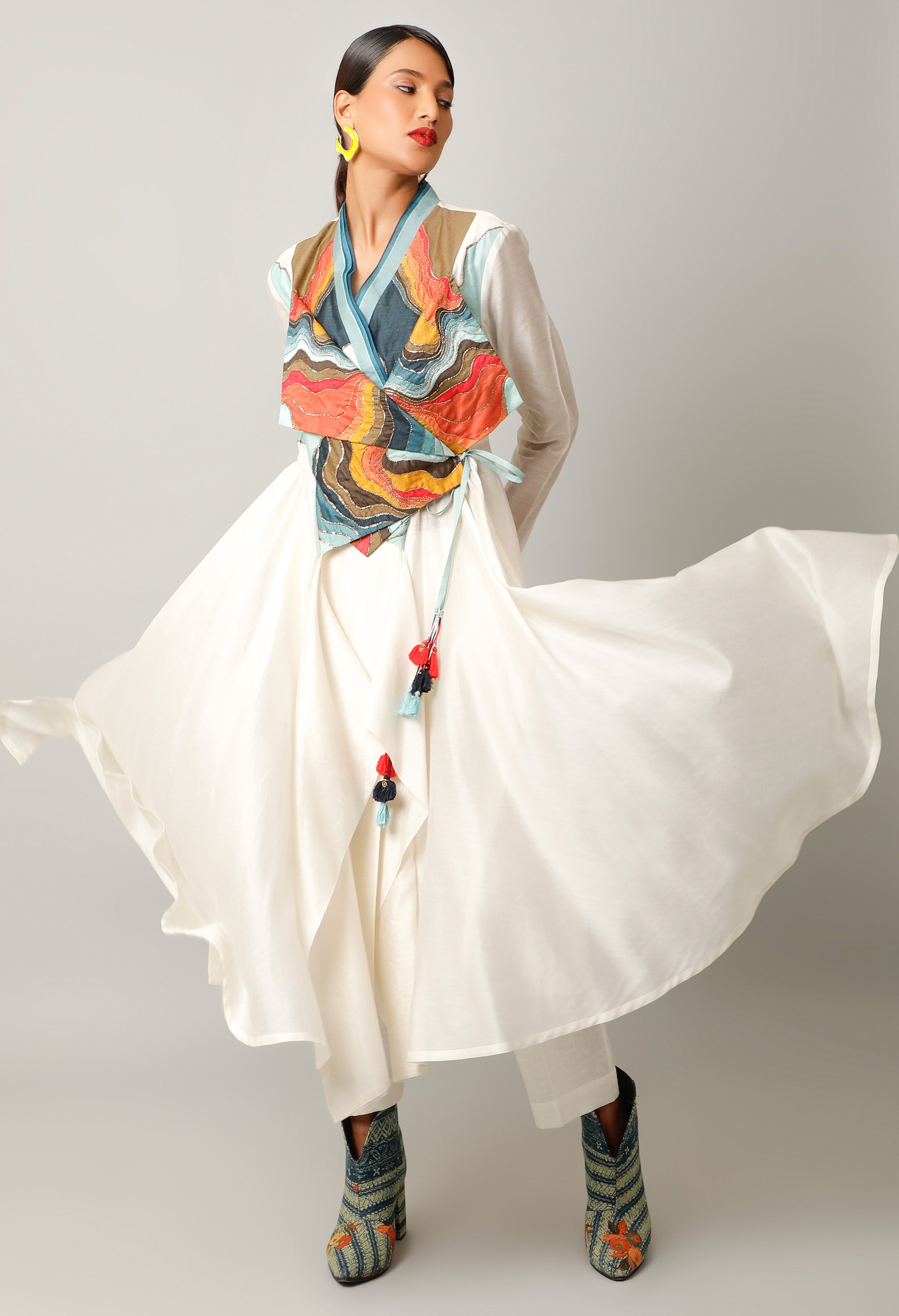 LANDSCAPE EMBROIDERED OVERLAP ANGRAKHA WITH PANTS