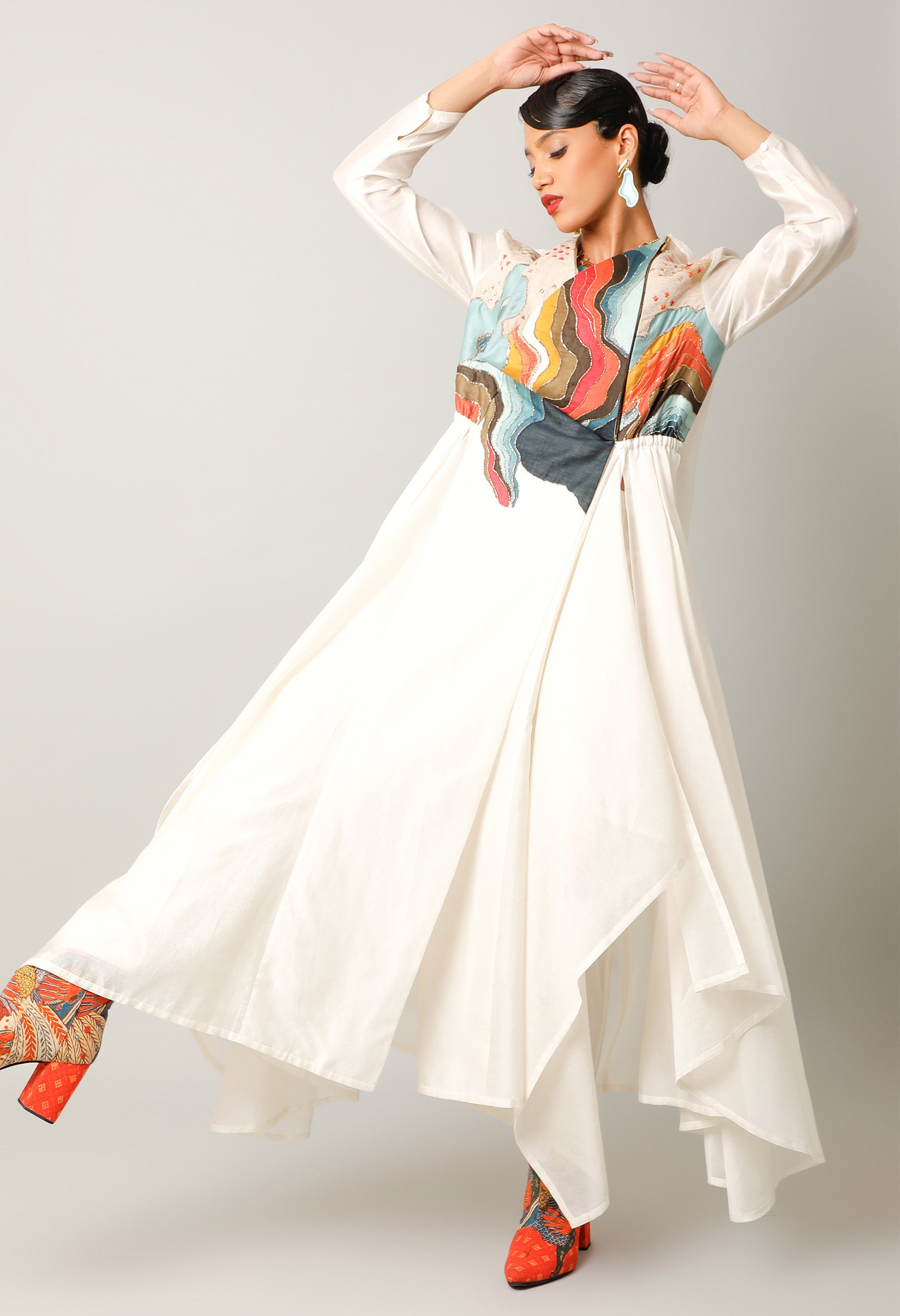 LANDSCAPE EMBROIDERED ZIPPERED ANGRAKHA WITH PANTS