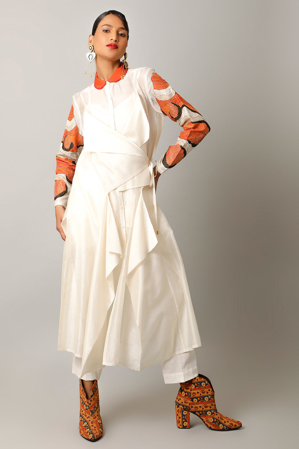 DRAPED SHIRT WITH FISH DETAIL ON THE SLEEVES + INNER SLIP + PANTS