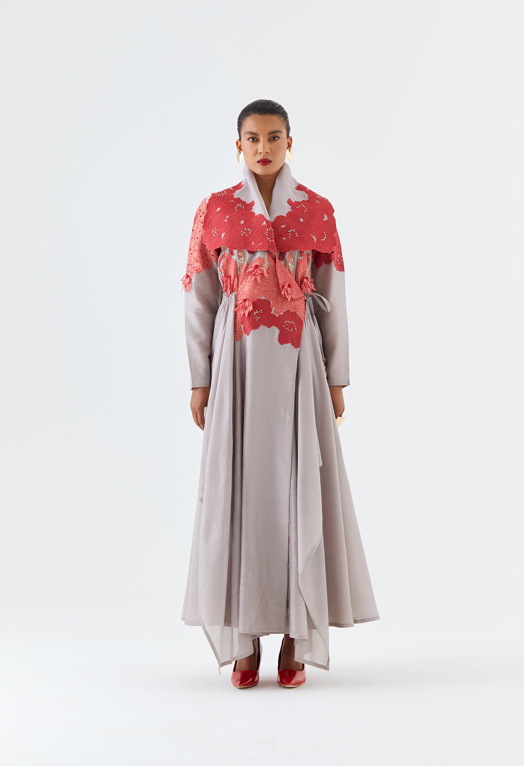 DRAPED COLLAR ANGRAKHA WITH PANTS