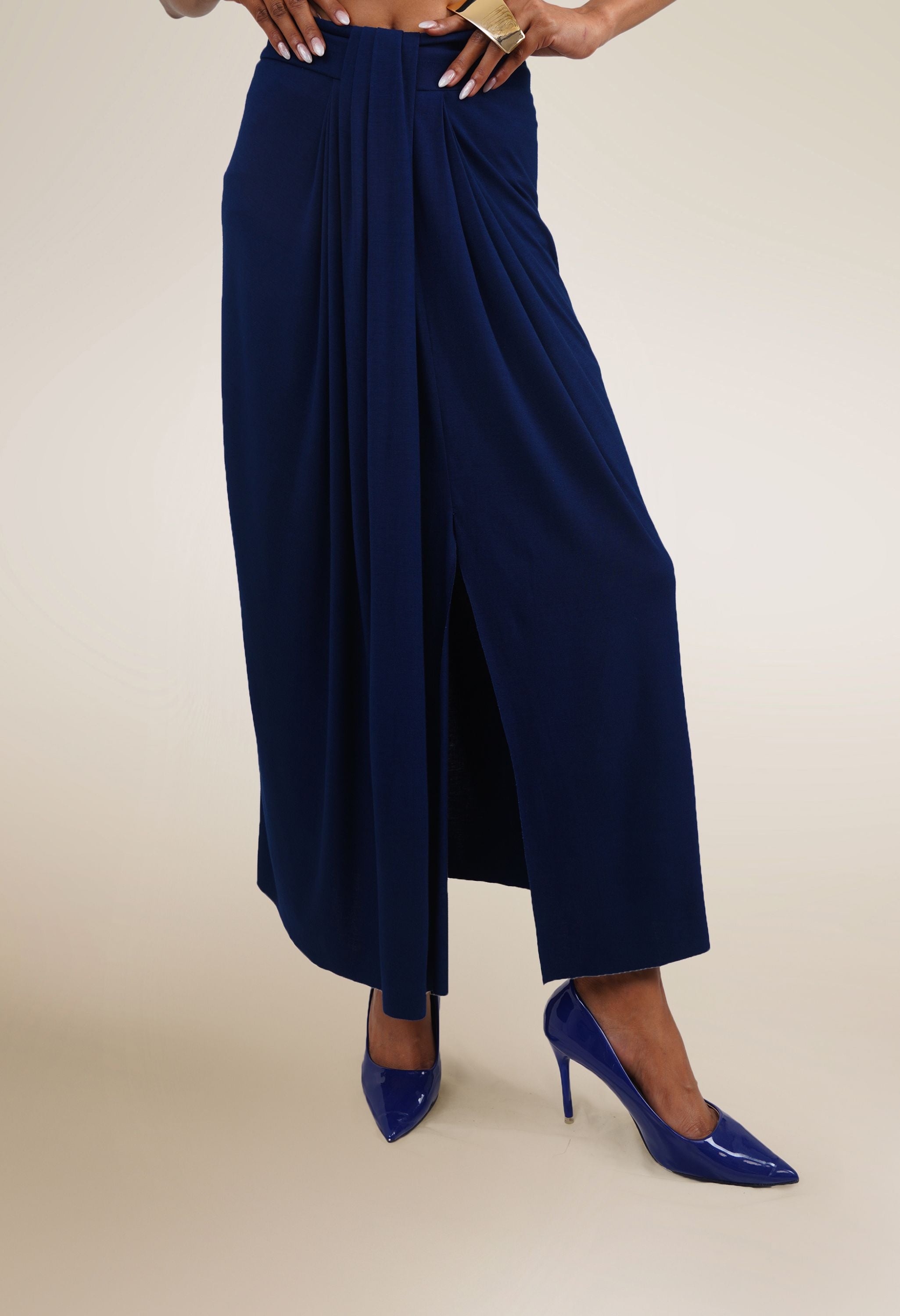 FLORAL CUTWORK JACKET WITH BUSTIER AND DRAPED JERSEY SKIRT