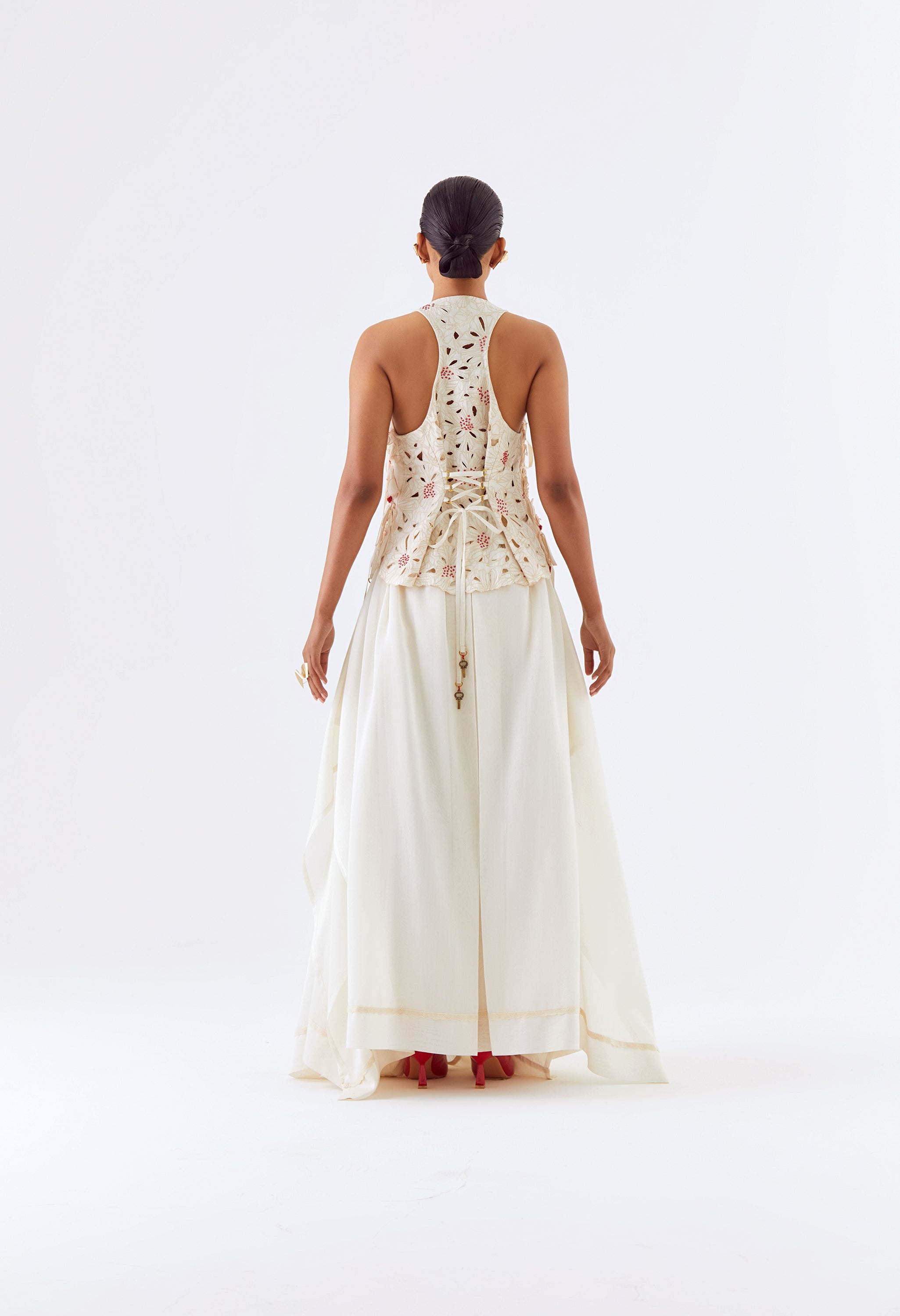 BLOSSOM JACKET SET WITH BIG FLOWER CUTWORK SKIRT