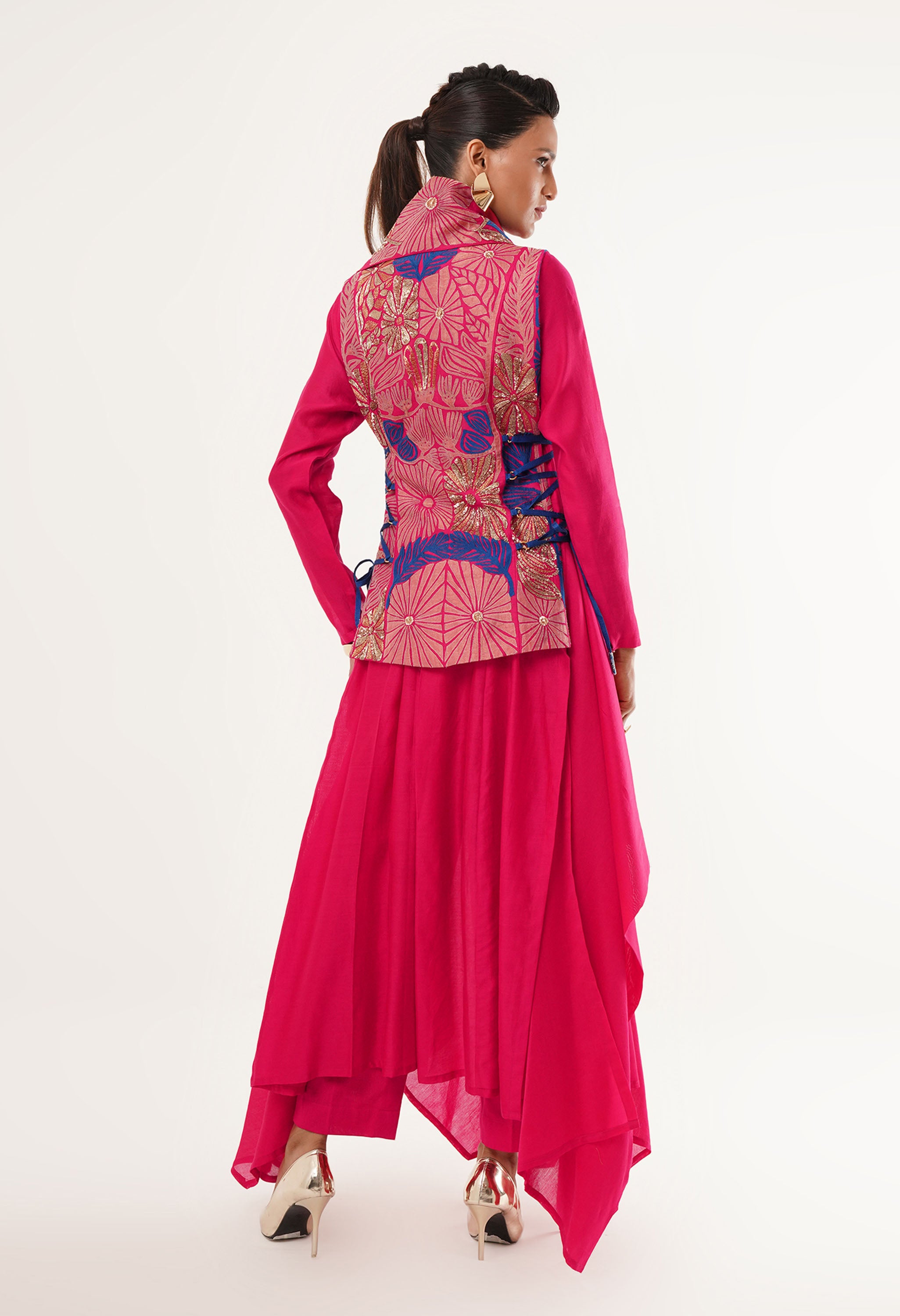 DRAPED COLLAR JACKET WITH KURTA