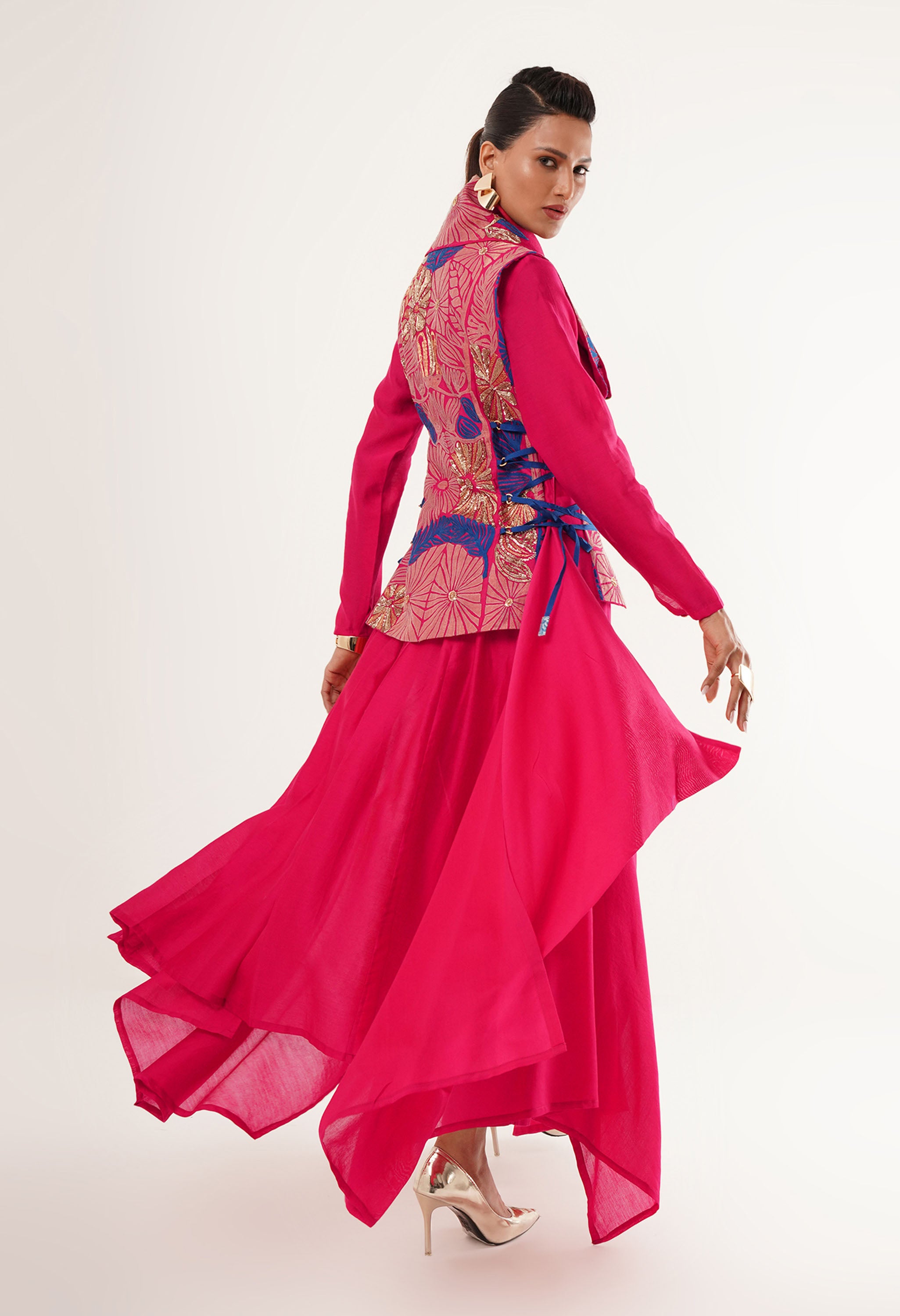 DRAPED COLLAR JACKET WITH KURTA