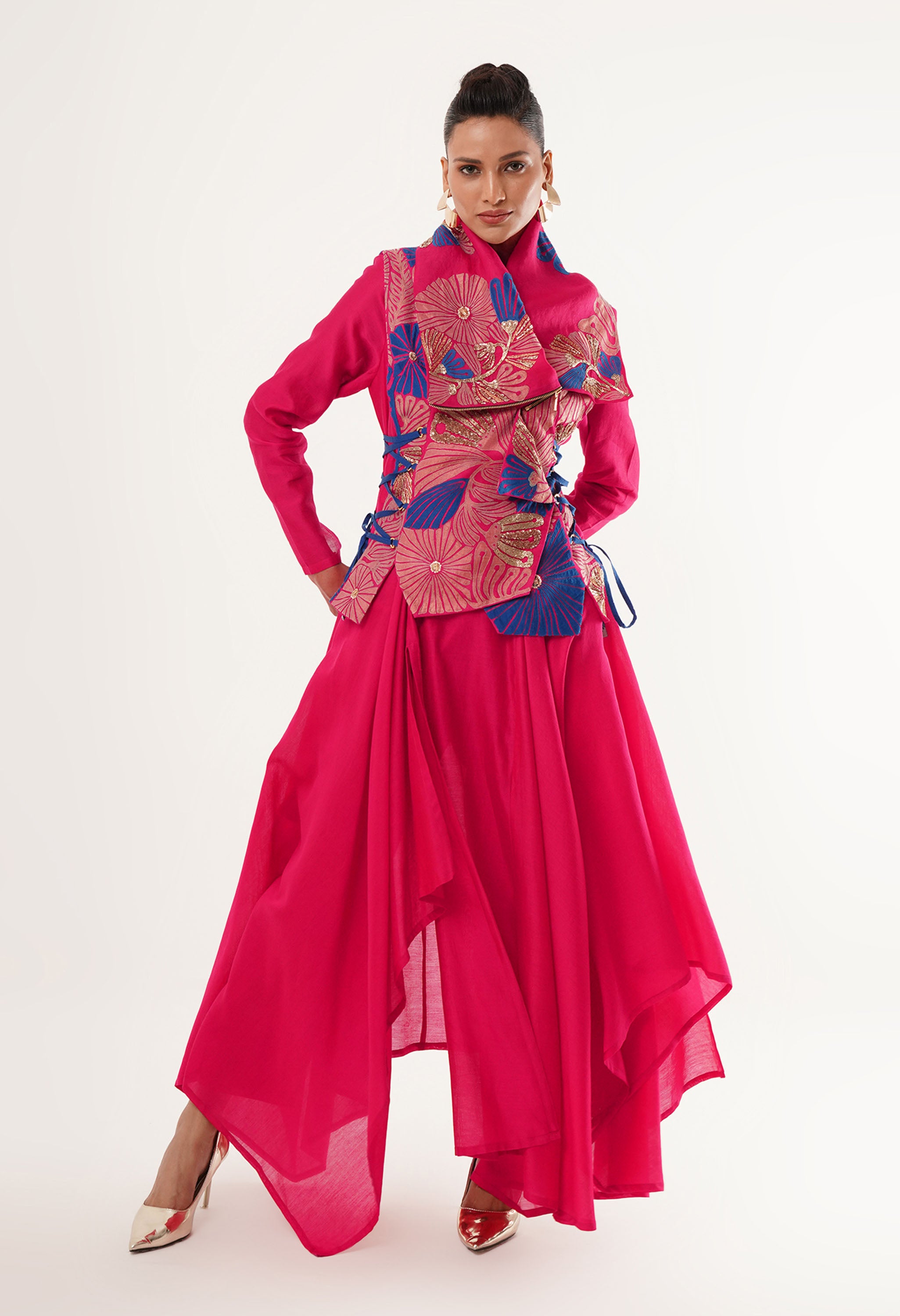 DRAPED COLLAR JACKET WITH KURTA