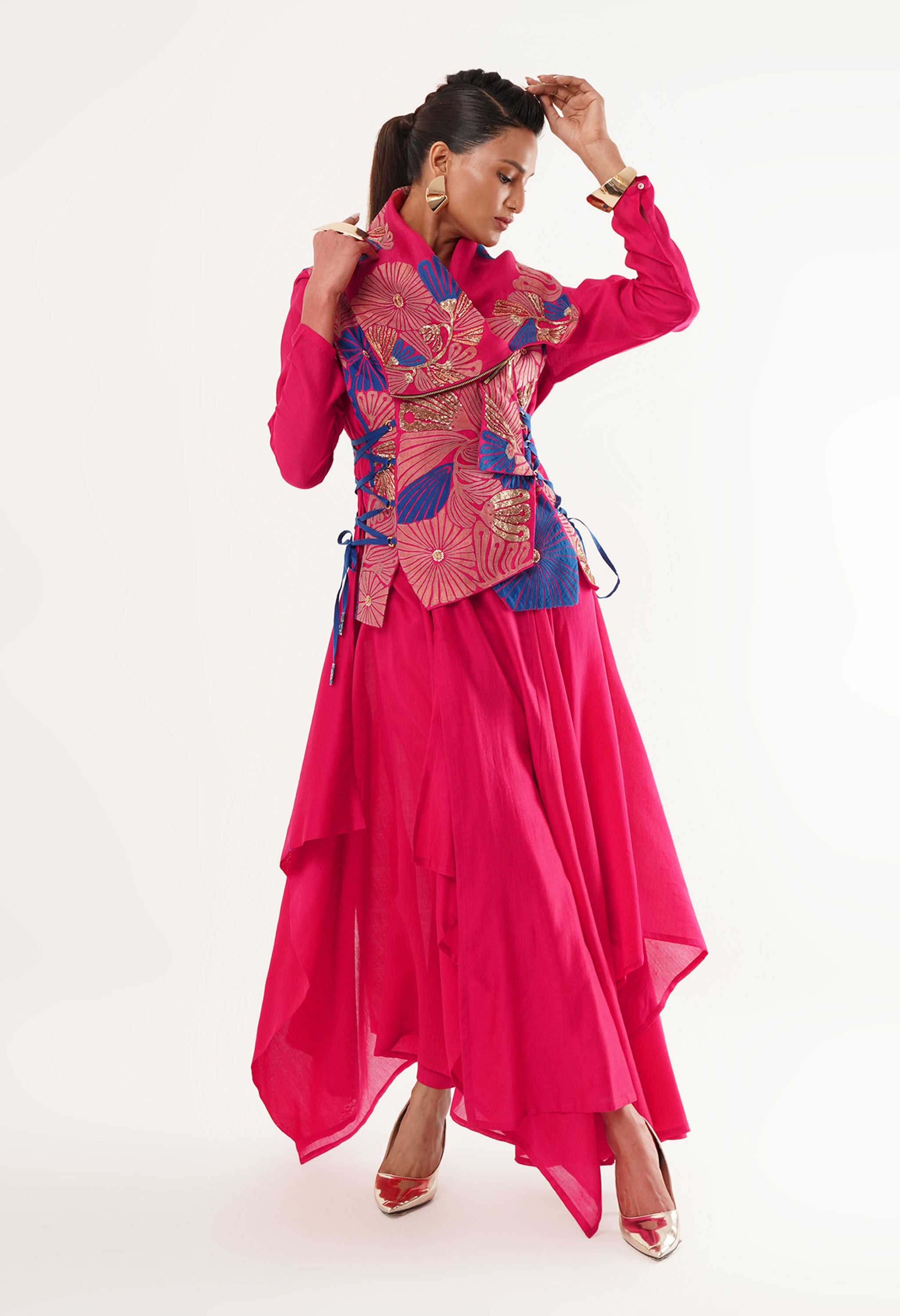 DRAPED COLLAR JACKET WITH KURTA