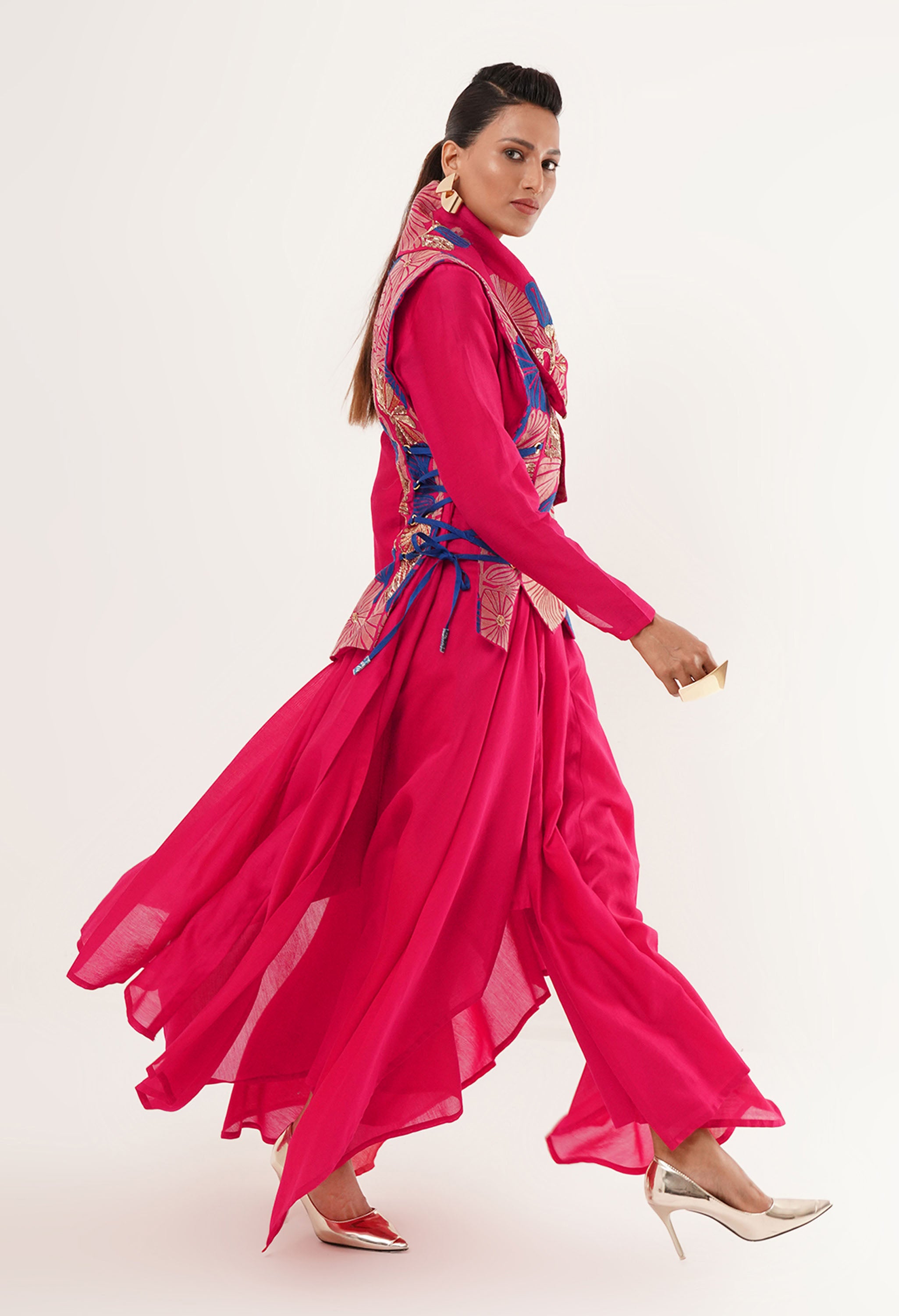 DRAPED COLLAR JACKET WITH KURTA