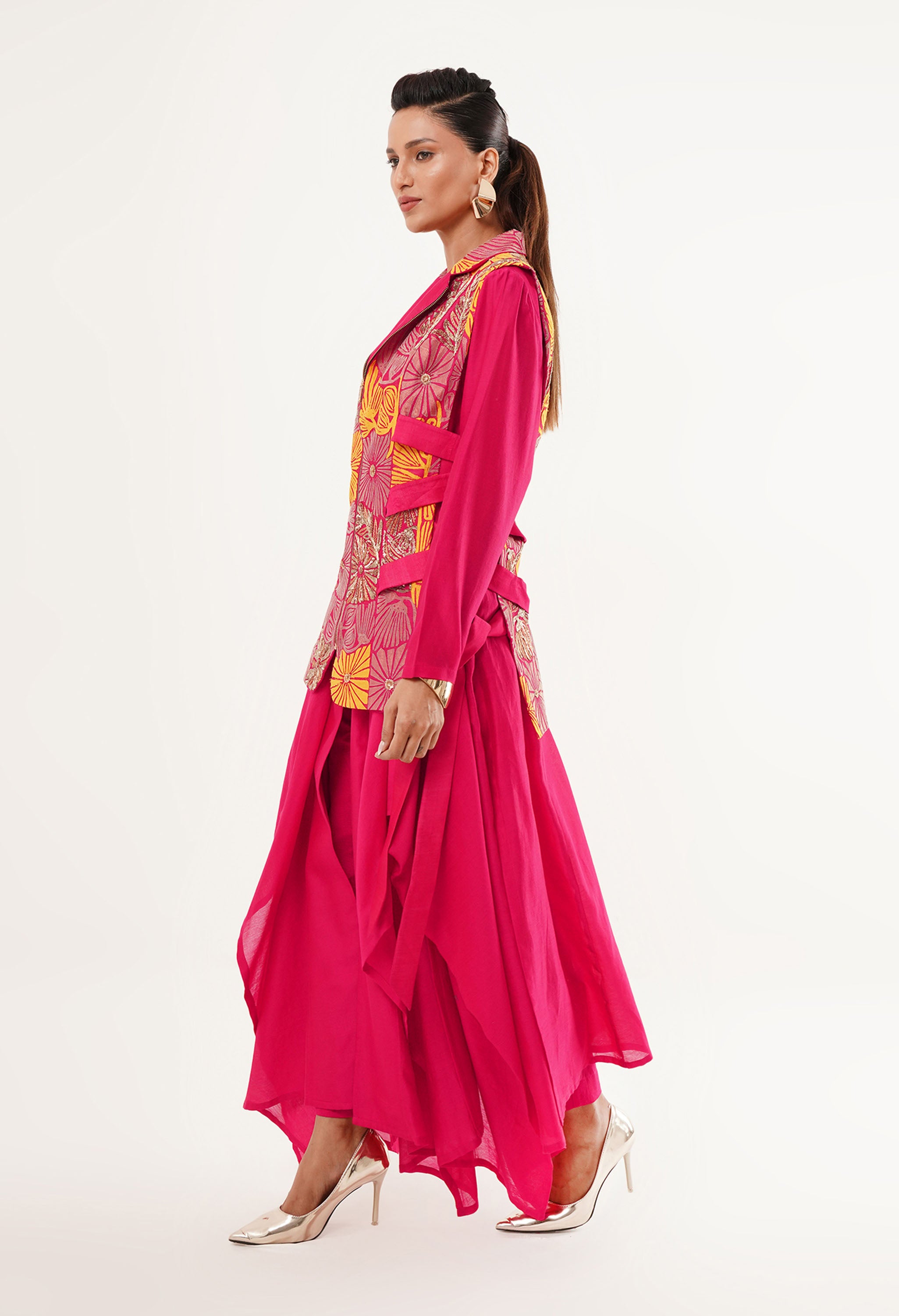 SIDE TIE UP JACKET WITH KURTA