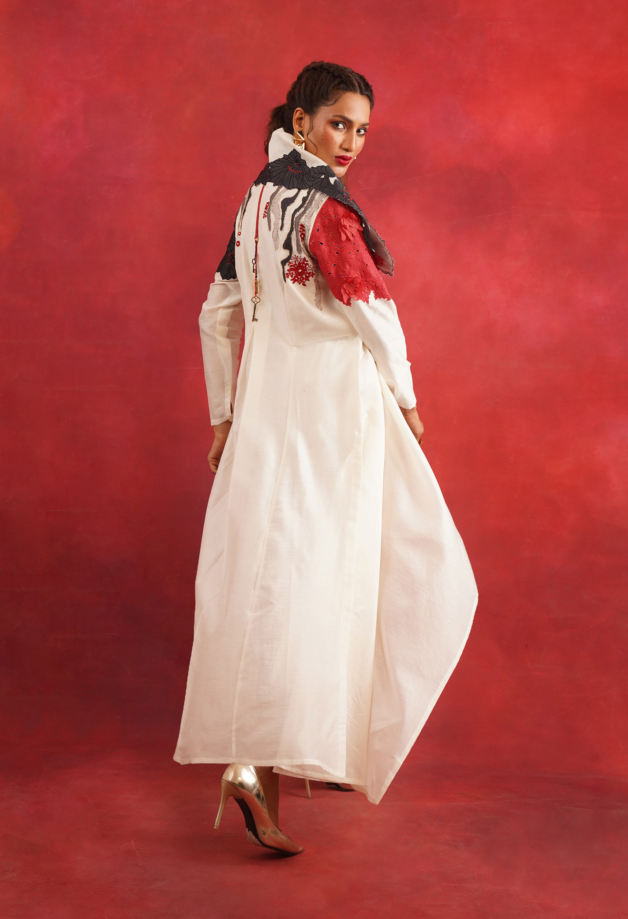 DRAPED COLLAR ANGRAKHA WITH PANTS