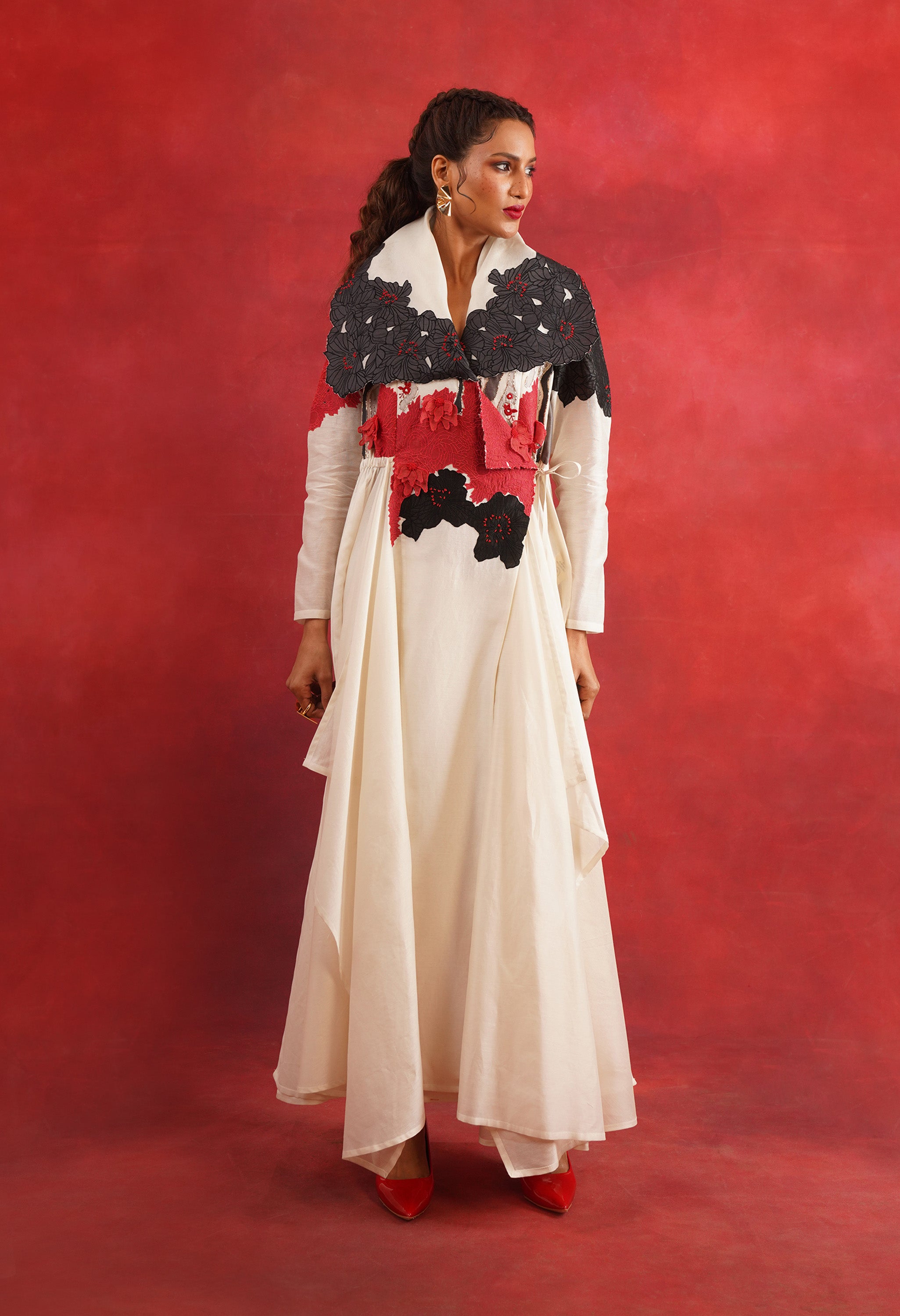DRAPED COLLAR ANGRAKHA WITH PANTS