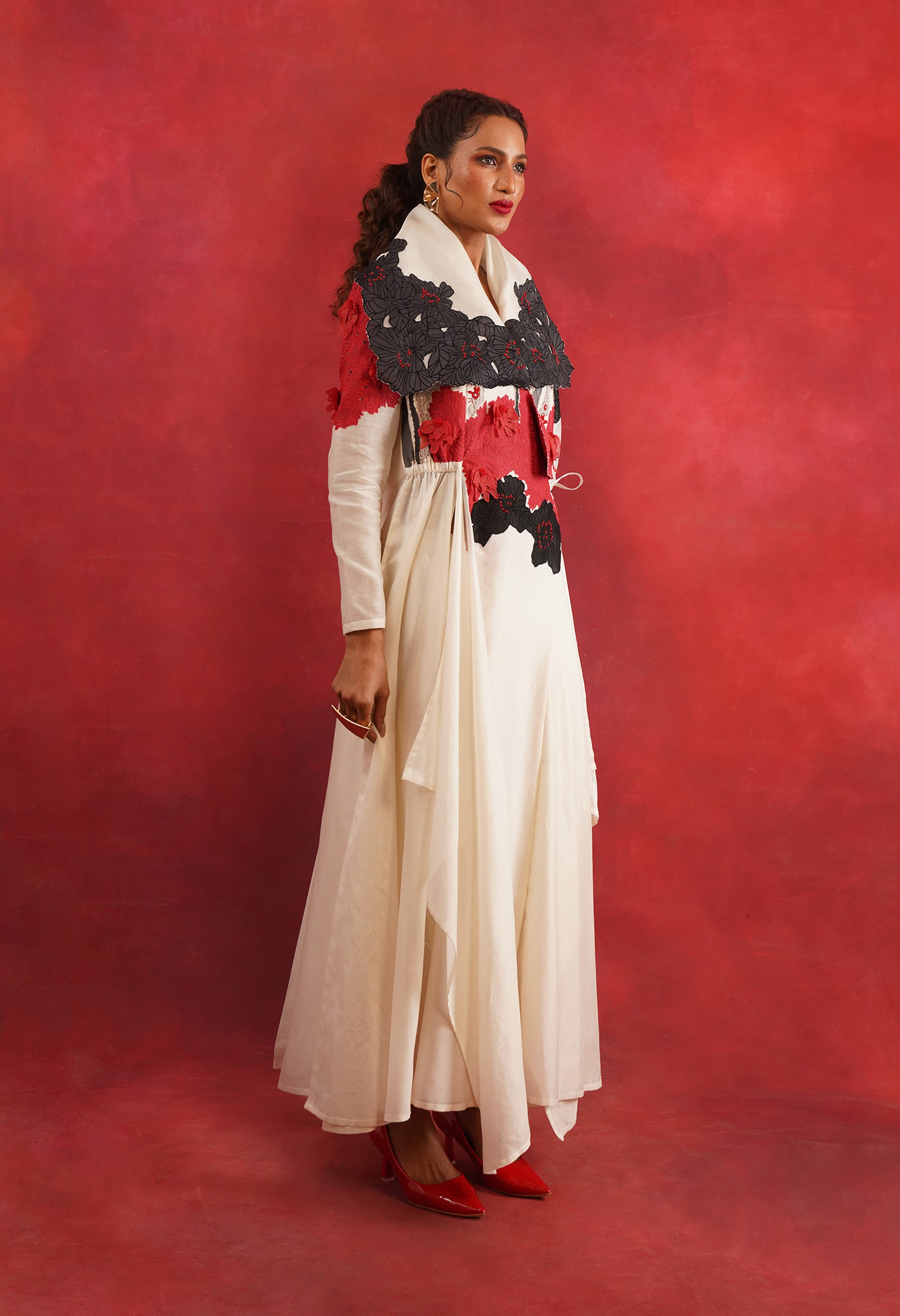 DRAPED COLLAR ANGRAKHA WITH PANTS